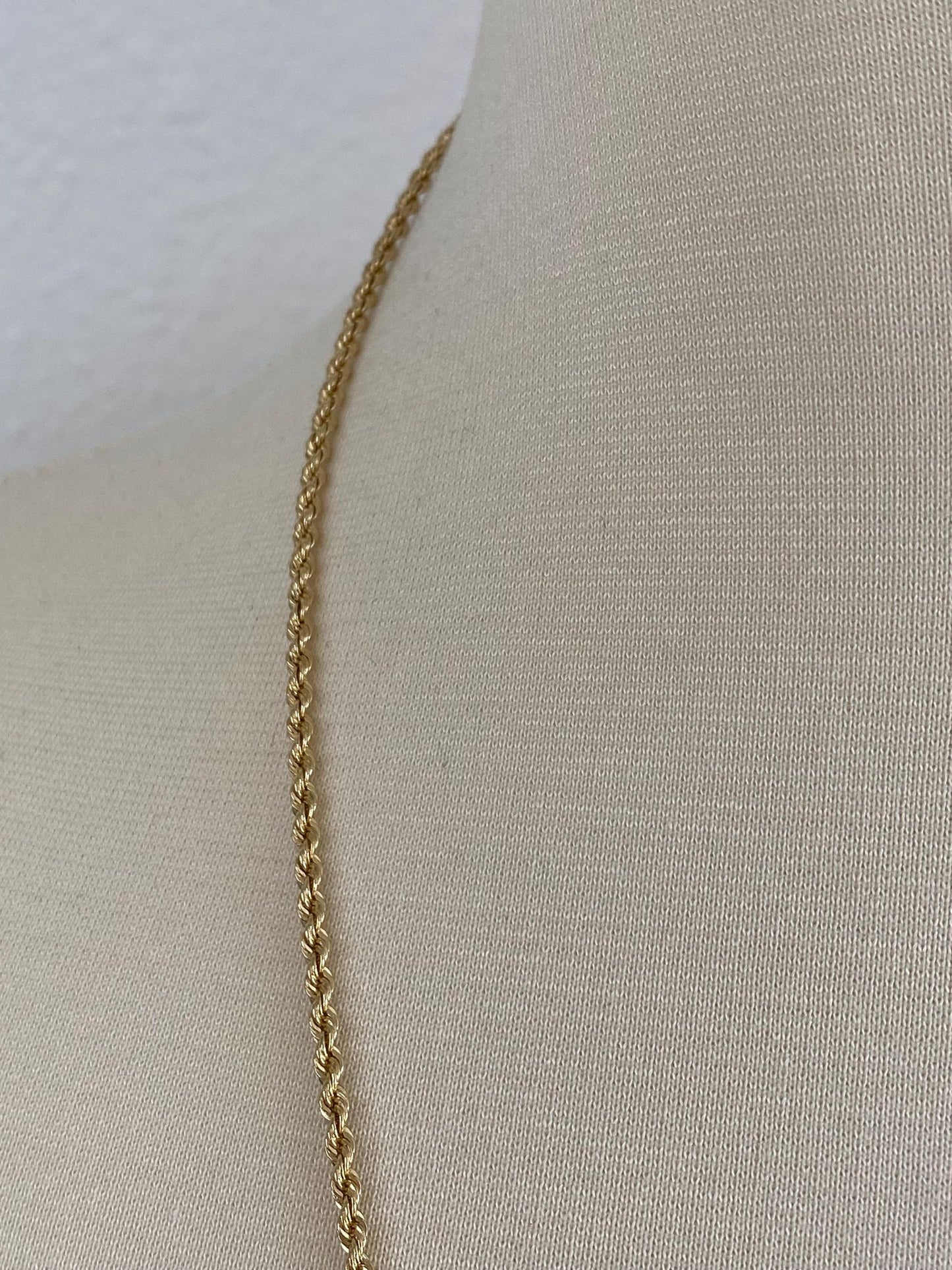 Vintage Solid 14k Yellow Gold Long Slim Rope Chain Necklace - 24 inches