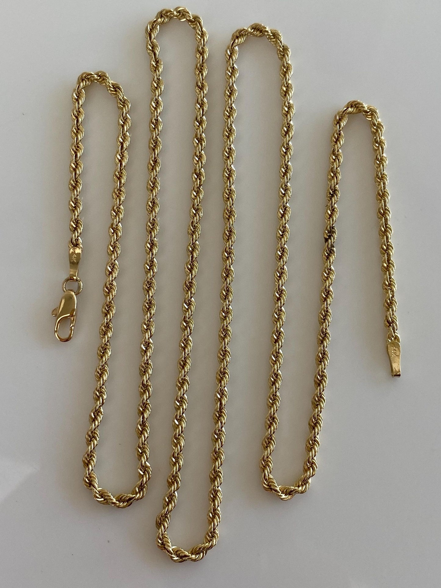 Vintage Solid 14k Yellow Gold Long Slim Rope Chain Necklace - 24 inches