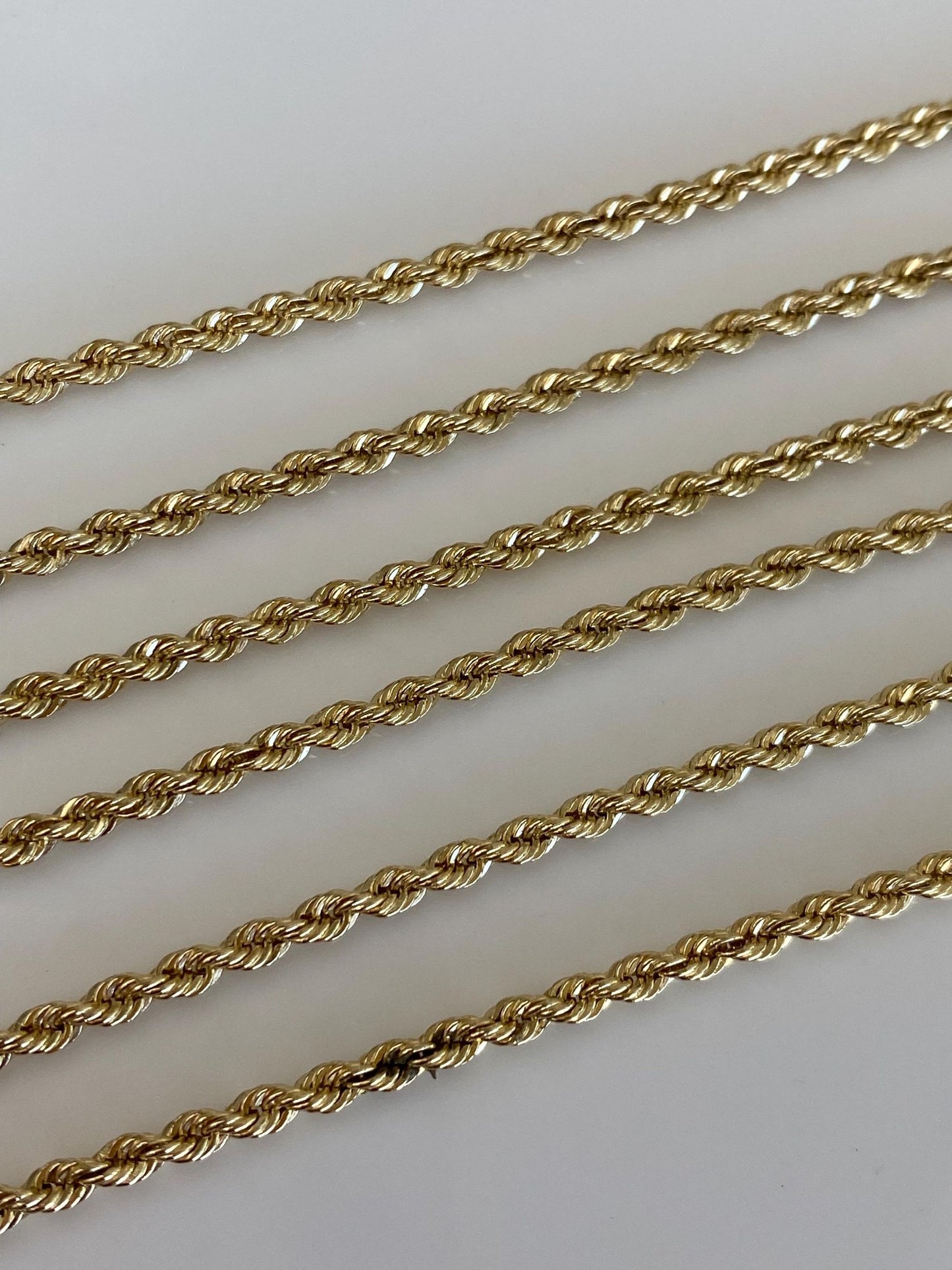 Vintage Solid 14k Yellow Gold Long Slim Rope Chain Necklace - 24 inches