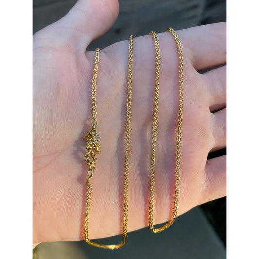 Vintage Solid 18k Yellow Gold 'Berries' Wheat Chain Necklace - 24 inches