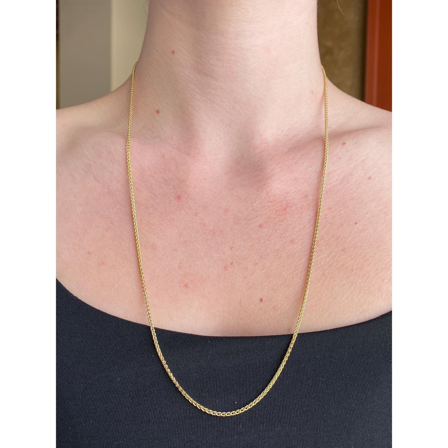 Vintage Solid 18k Yellow Gold 'Berries' Wheat Chain Necklace - 24 inches