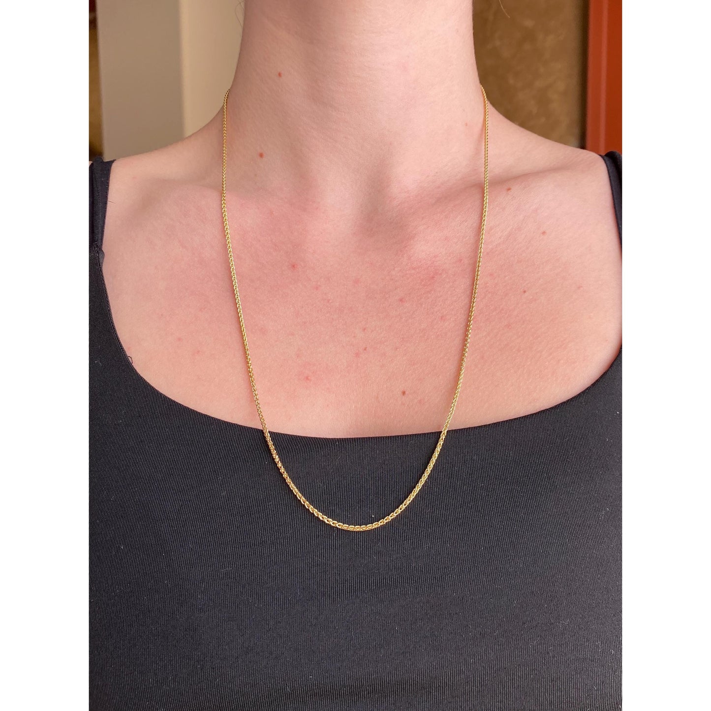Vintage Solid 18k Yellow Gold 'Berries' Wheat Chain Necklace - 24 inches