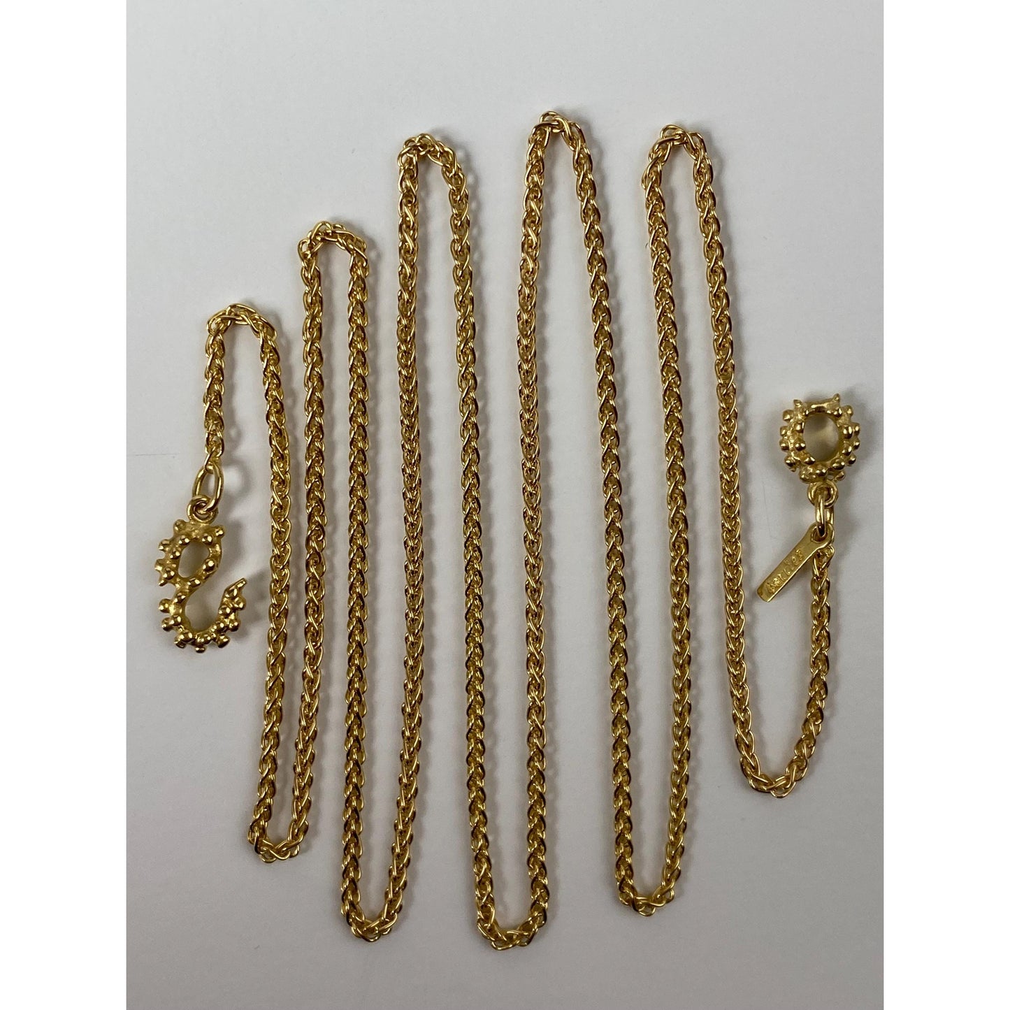 Vintage Solid 18k Yellow Gold 'Berries' Wheat Chain Necklace - 24 inches