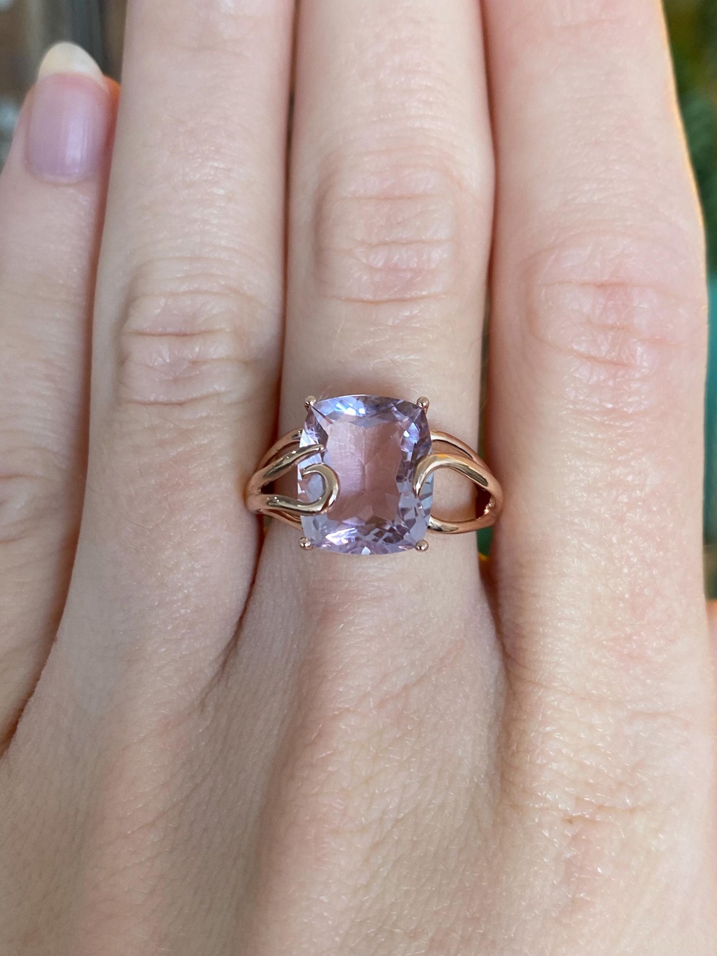 Vintage Solid 14k Rose Gold Light Purple Amethyst Ring - Size 7
