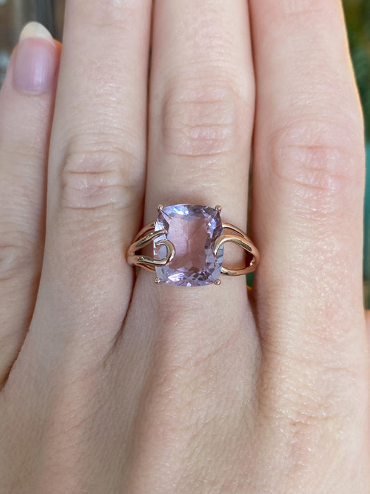 Vintage Solid 14k Rose Gold Light Purple Amethyst Ring - Size 7