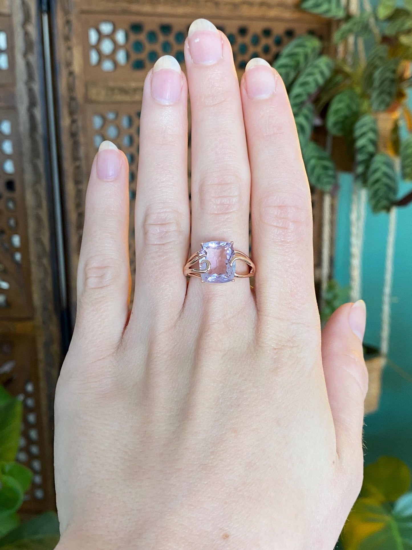 Vintage Solid 14k Rose Gold Light Purple Amethyst Ring - Size 7