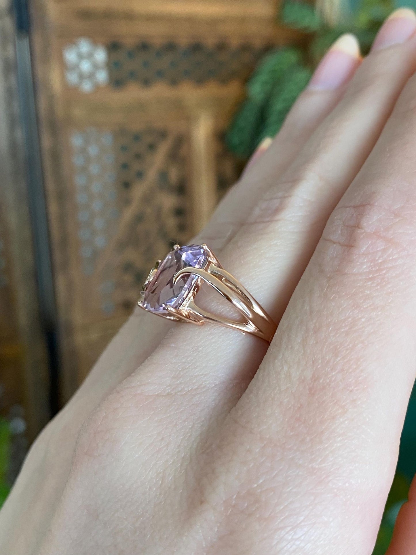 Vintage Solid 14k Rose Gold Light Purple Amethyst Ring - Size 7