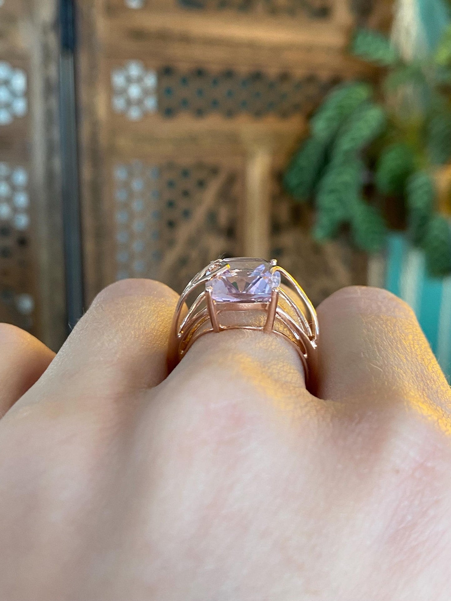 Vintage Solid 14k Rose Gold Light Purple Amethyst Ring - Size 7