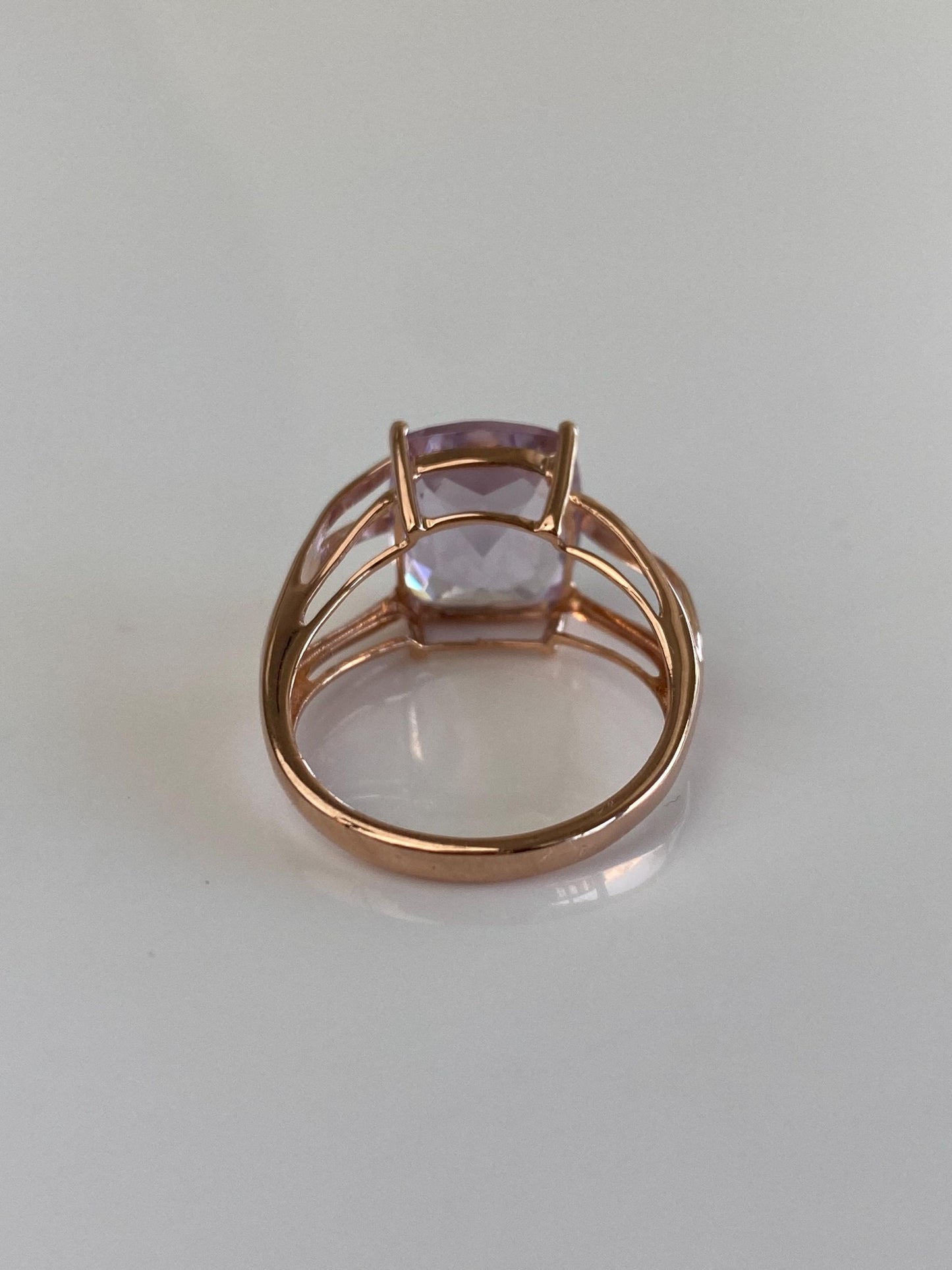Vintage Solid 14k Rose Gold Light Purple Amethyst Ring - Size 7