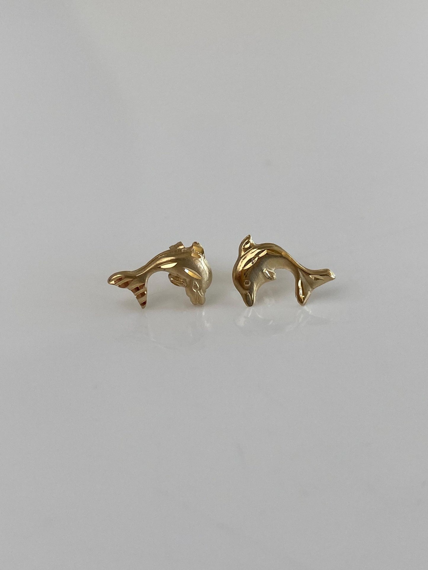 Solid 14k Yellow Gold Diamond Cut Dolphin Stud Earrings