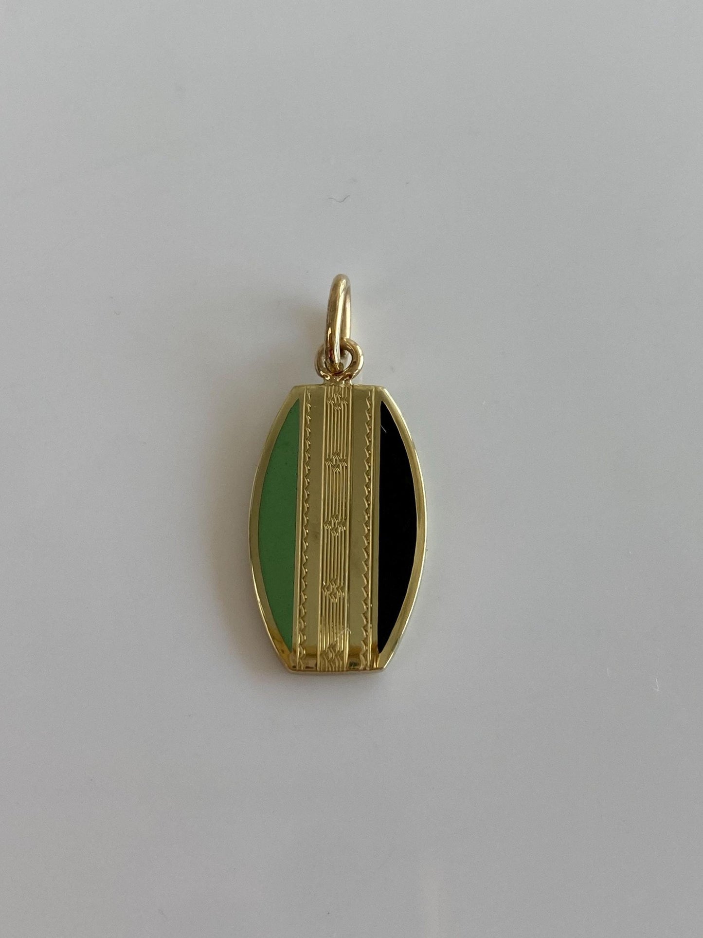 Vintage Solid 14k Yellow Gold Enamel Designed Cufflink Conversion Charm