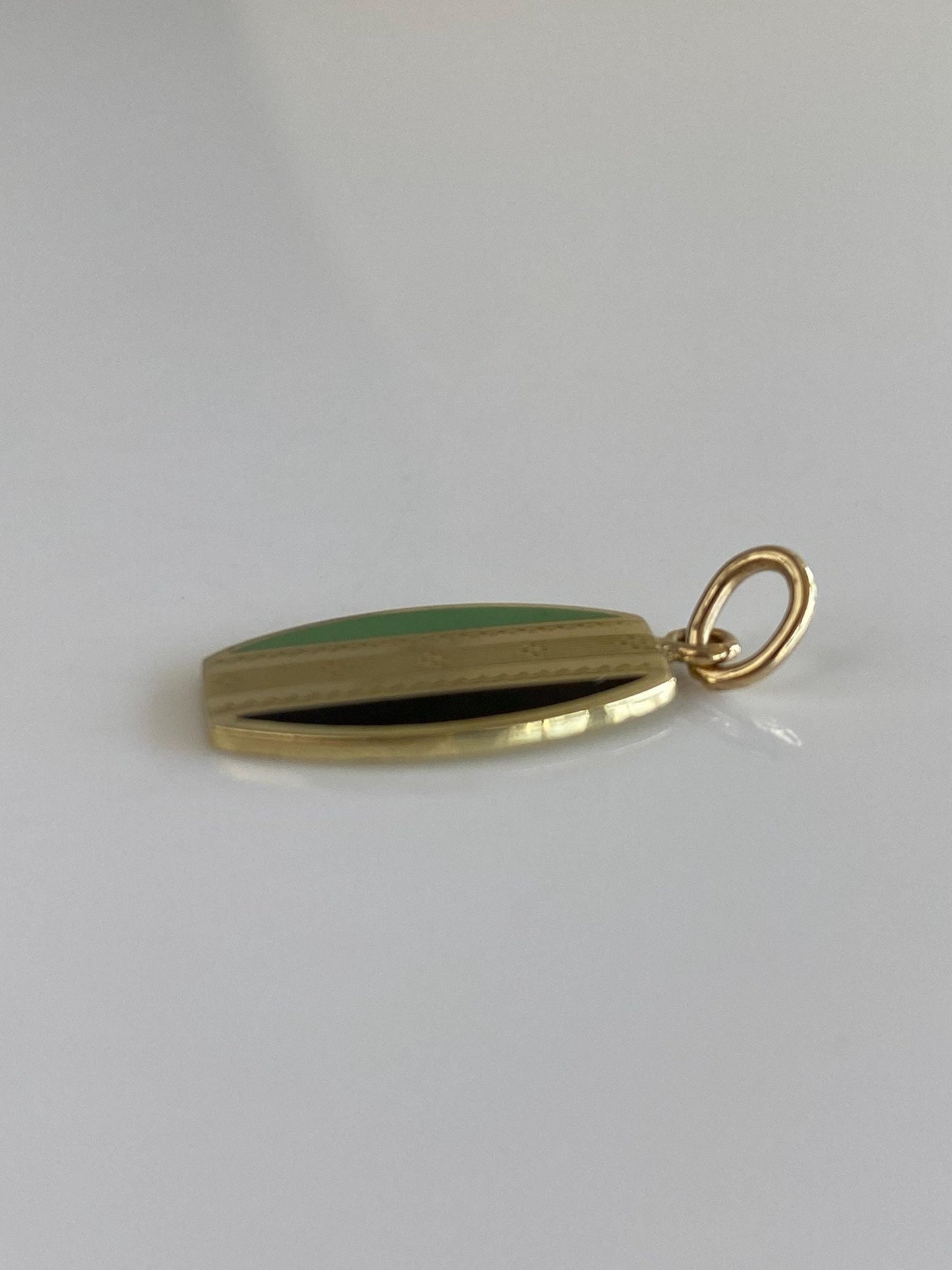Vintage Solid 14k Yellow Gold Enamel Designed Cufflink Conversion Charm