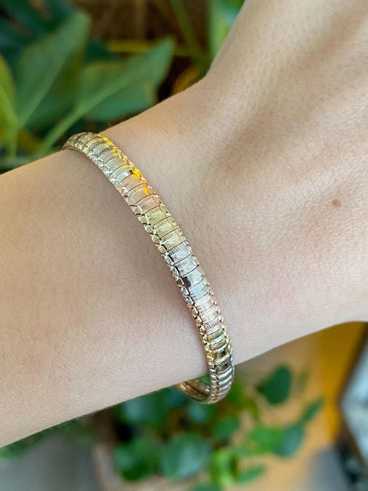 Vintage Solid 14k Tri Tone Gold Pattern Omega Chain Bracelet - 7 Inches