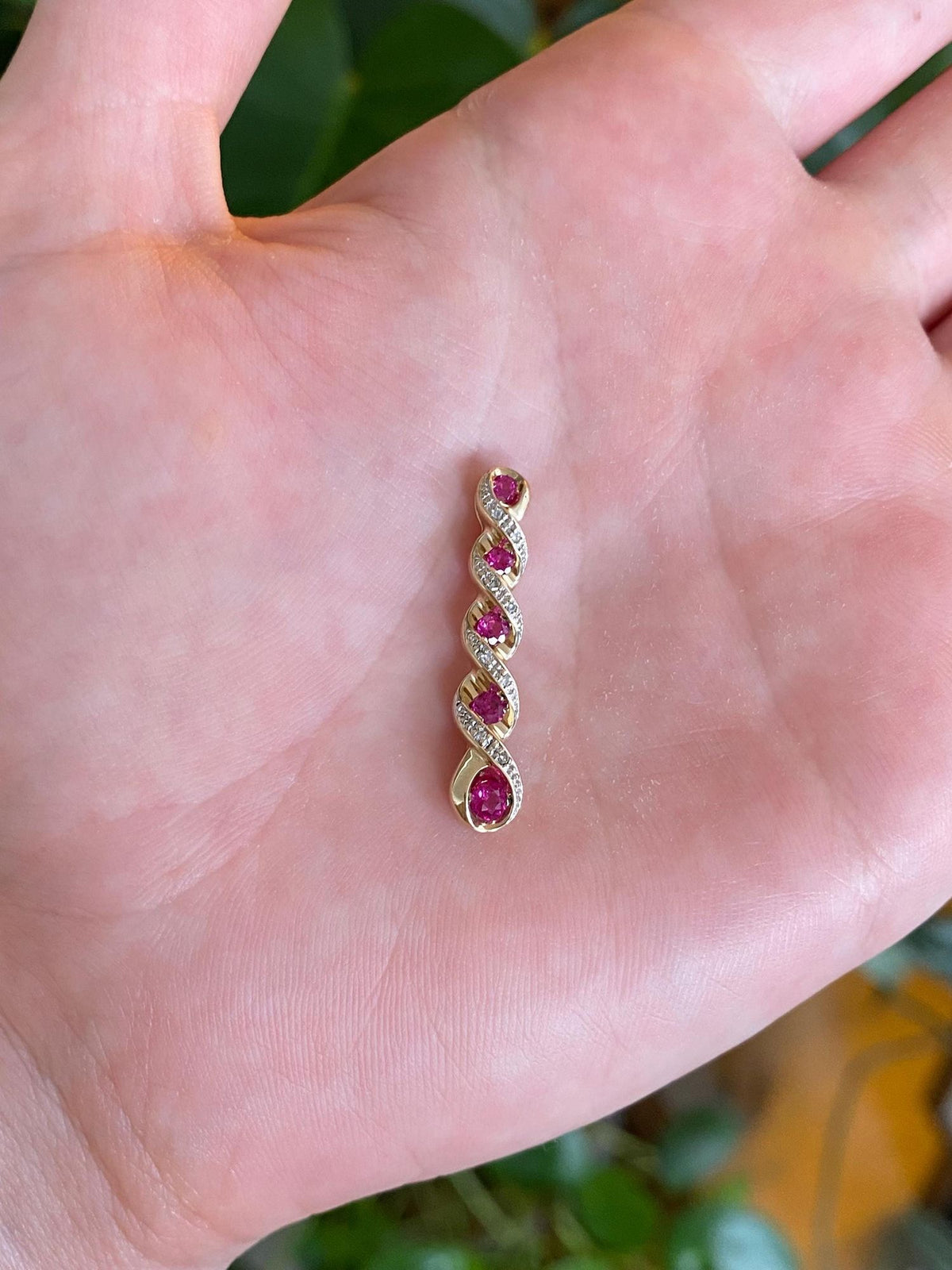 Vintage Solid 10k Yellow Gold Pink Sapphire Diamonds Slide Charm