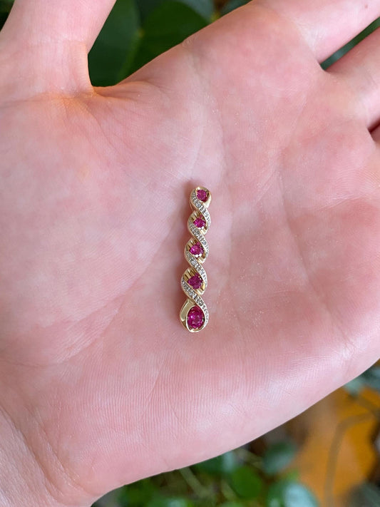 Vintage Solid 10k Yellow Gold Pink Sapphire Diamonds Slide Charm