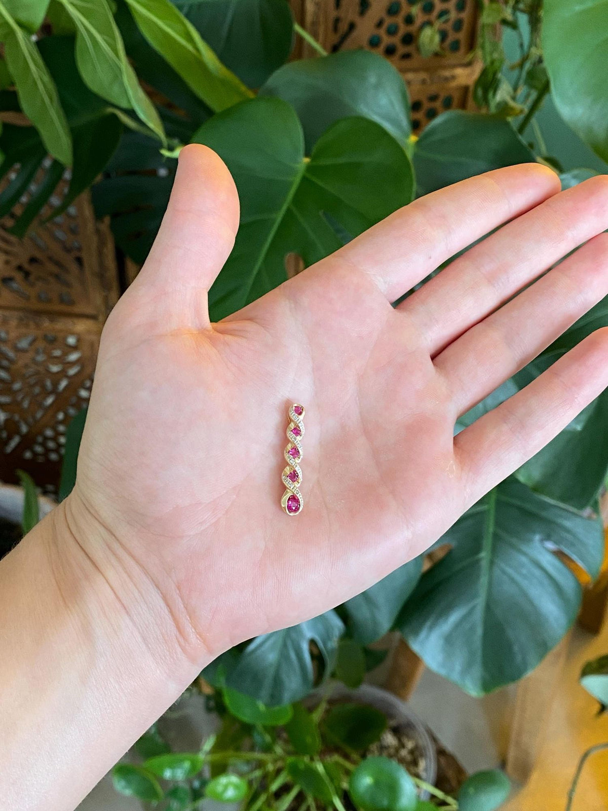 Vintage Solid 10k Yellow Gold Pink Sapphire Diamonds Slide Charm
