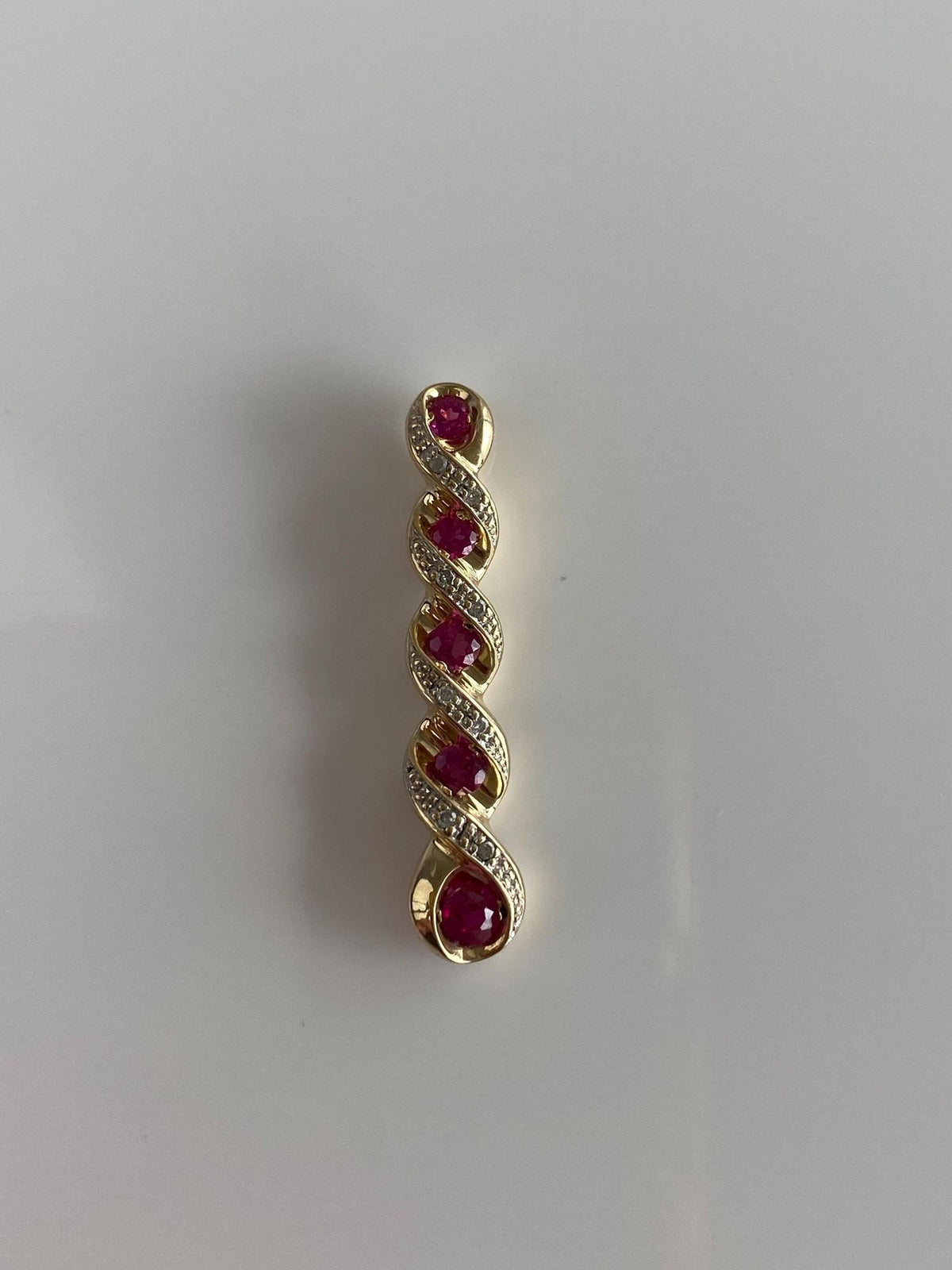 Vintage Solid 10k Yellow Gold Pink Sapphire Diamonds Slide Charm