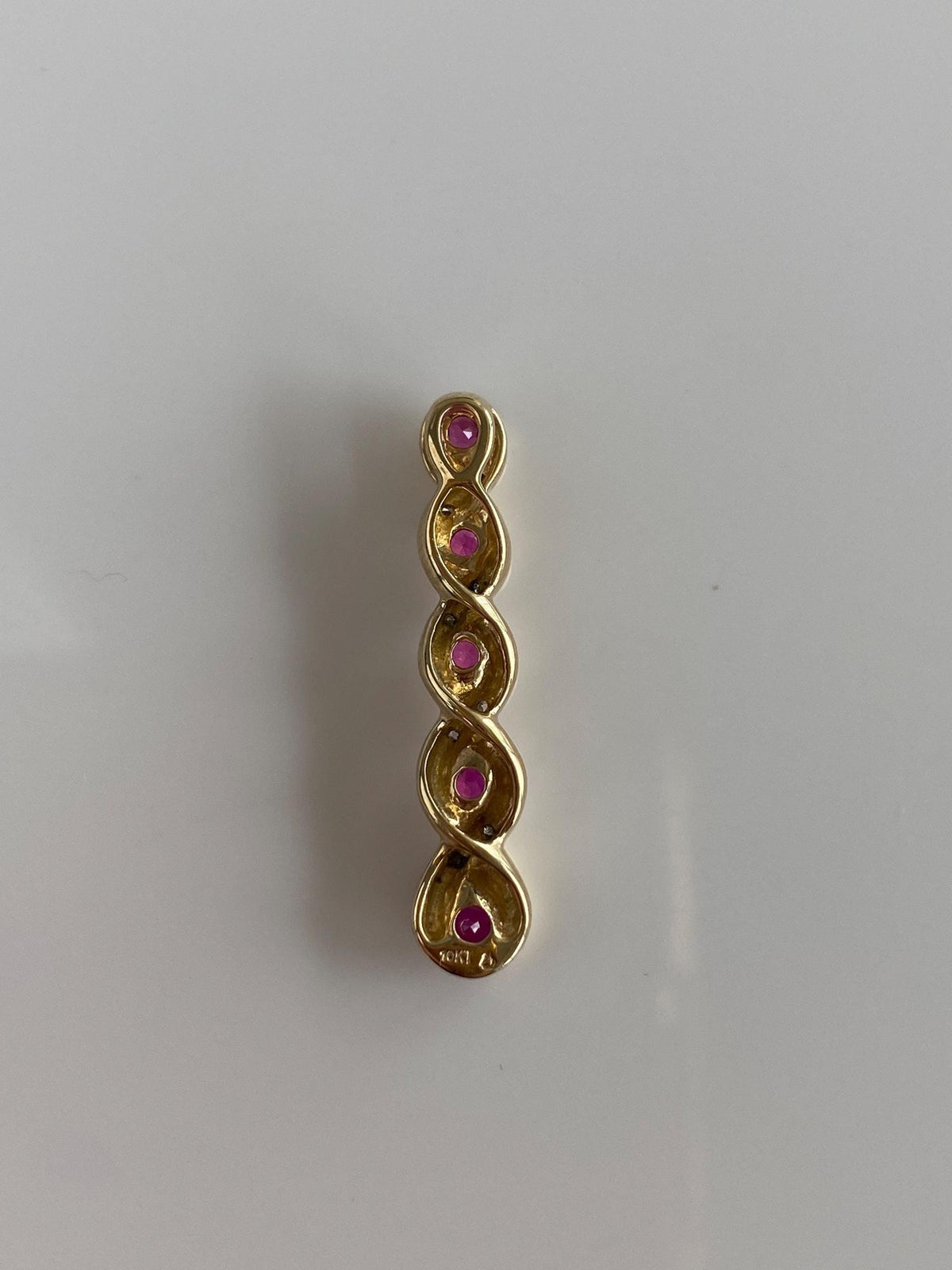 Vintage Solid 10k Yellow Gold Pink Sapphire Diamonds Slide Charm