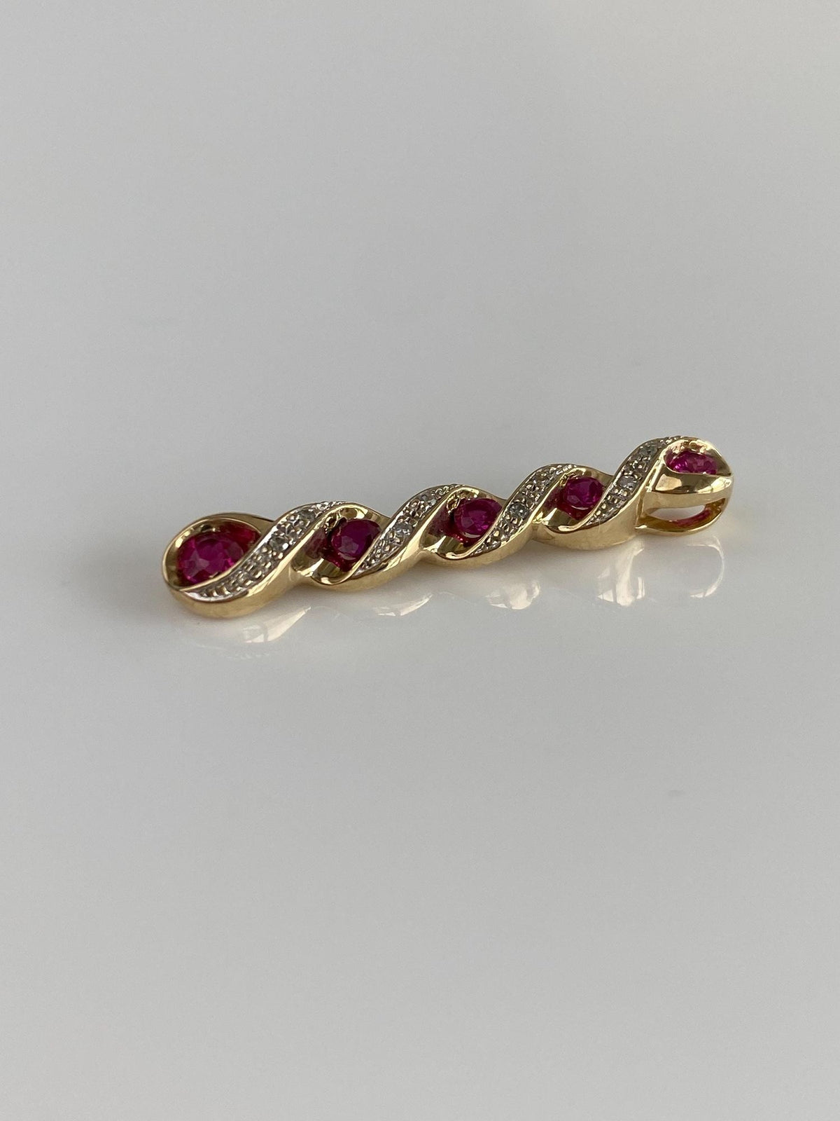 Vintage Solid 10k Yellow Gold Pink Sapphire Diamonds Slide Charm