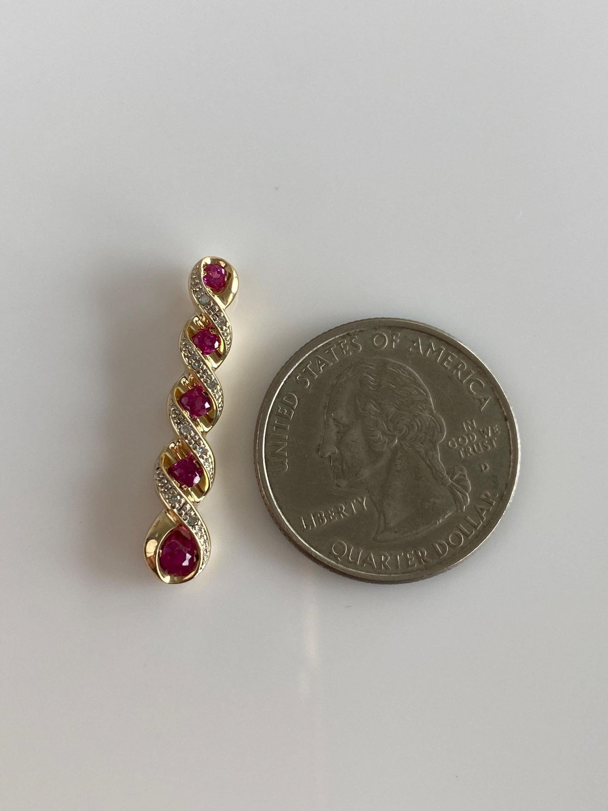 Vintage Solid 10k Yellow Gold Pink Sapphire Diamonds Slide Charm