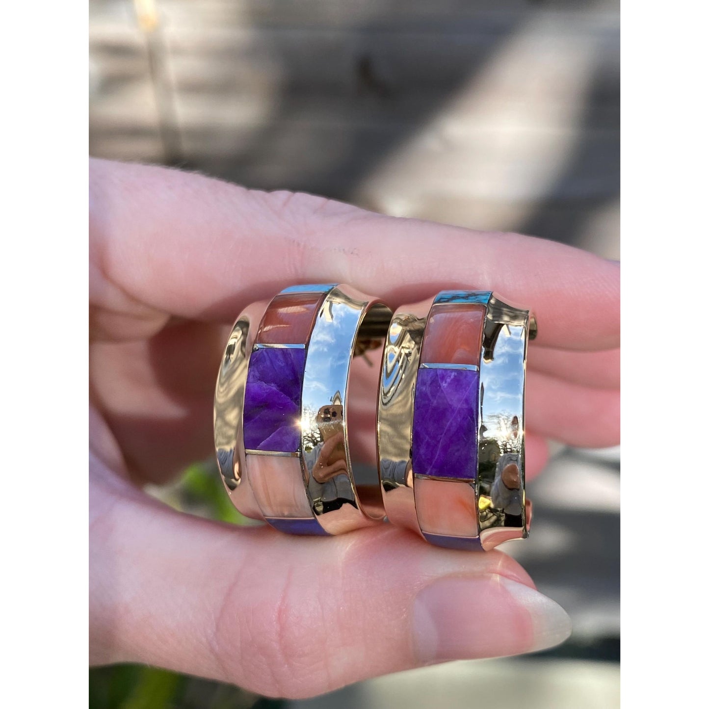 Solid 14k Yellow Gold Opal Turquoise Carnelian Amethyst Coral Blue Lapis Emerald Hoop Earrings