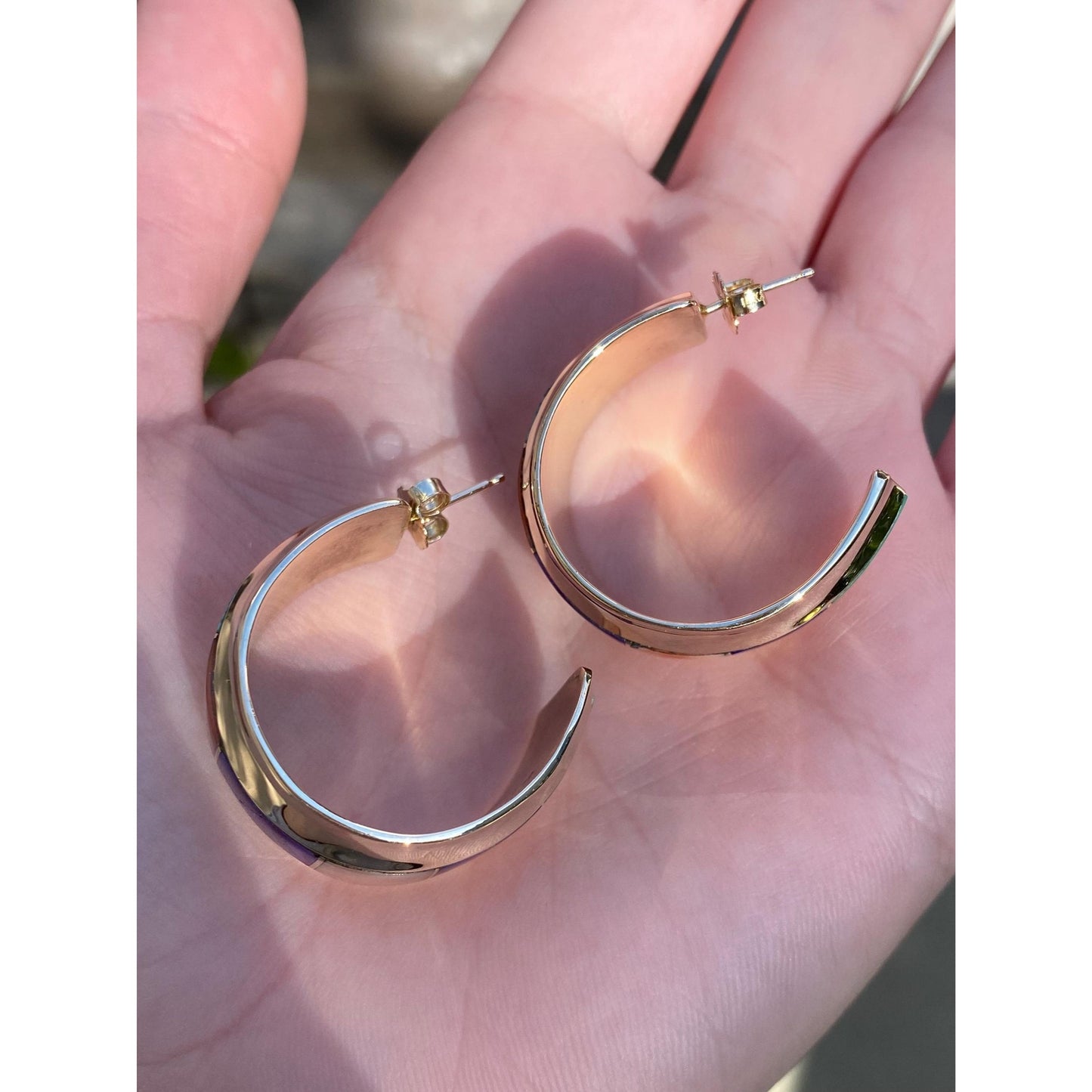 Solid 14k Yellow Gold Opal Turquoise Carnelian Amethyst Coral Blue Lapis Emerald Hoop Earrings