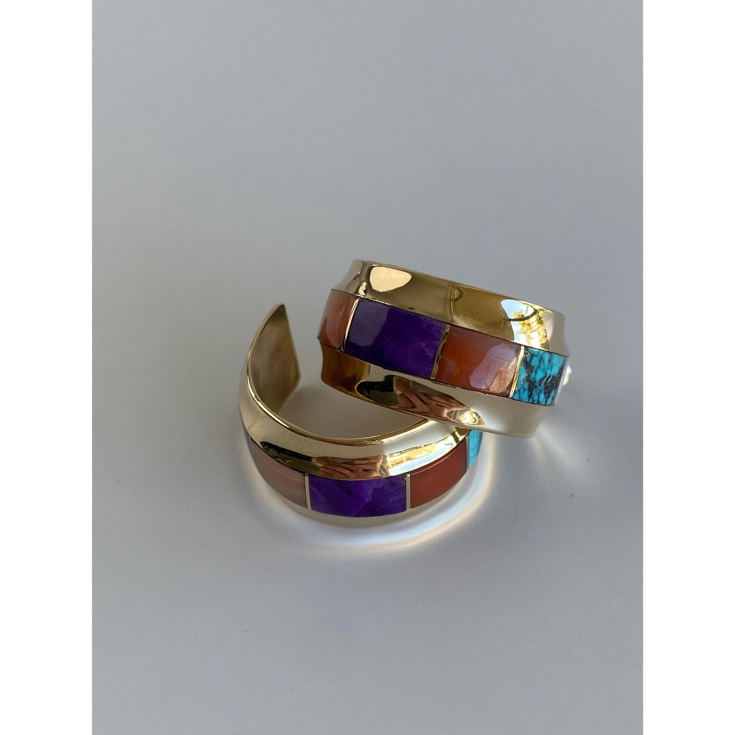 Solid 14k Yellow Gold Opal Turquoise Carnelian Amethyst Coral Blue Lapis Emerald Hoop Earrings