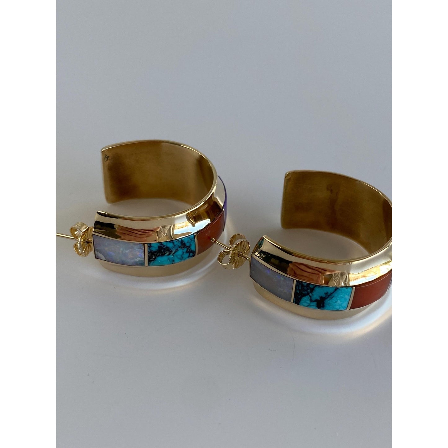 Solid 14k Yellow Gold Opal Turquoise Carnelian Amethyst Coral Blue Lapis Emerald Hoop Earrings