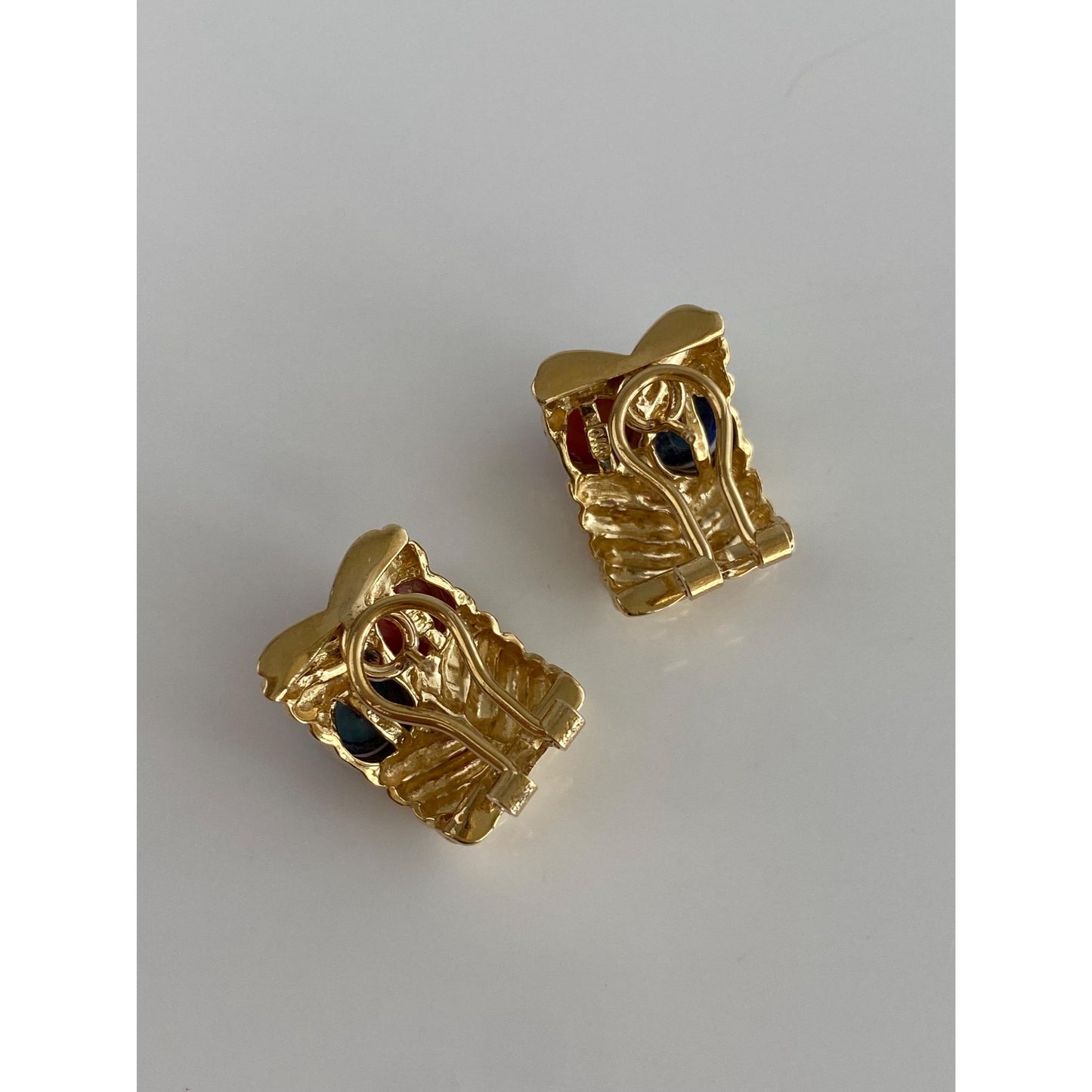 Solid 14k Yellow Gold Carnelian Blue Lapis Drop Earrings