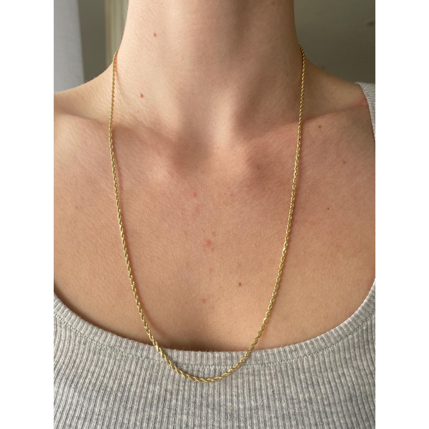 Vintage Solid 14k Yellow Gold Rope Chain Necklace - 23.75 inches