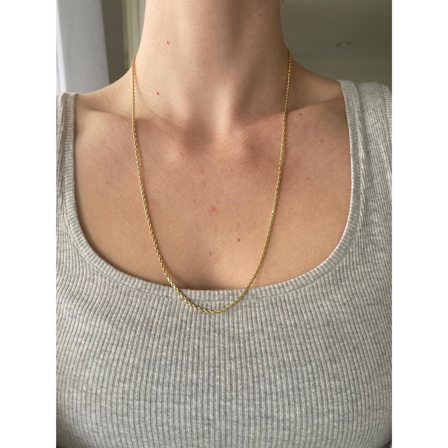 Vintage Solid 14k Yellow Gold Rope Chain Necklace - 23.75 inches