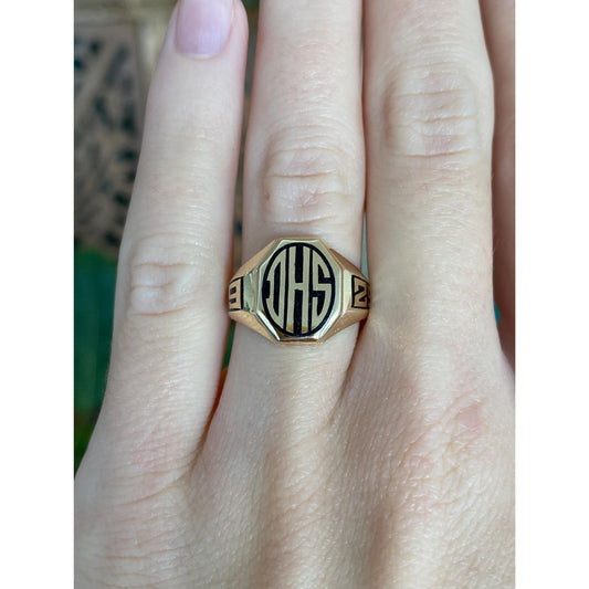 Vintage Solid 10k Yellow Gold Enamel 1929 DHS Class Ring - Size 5.75