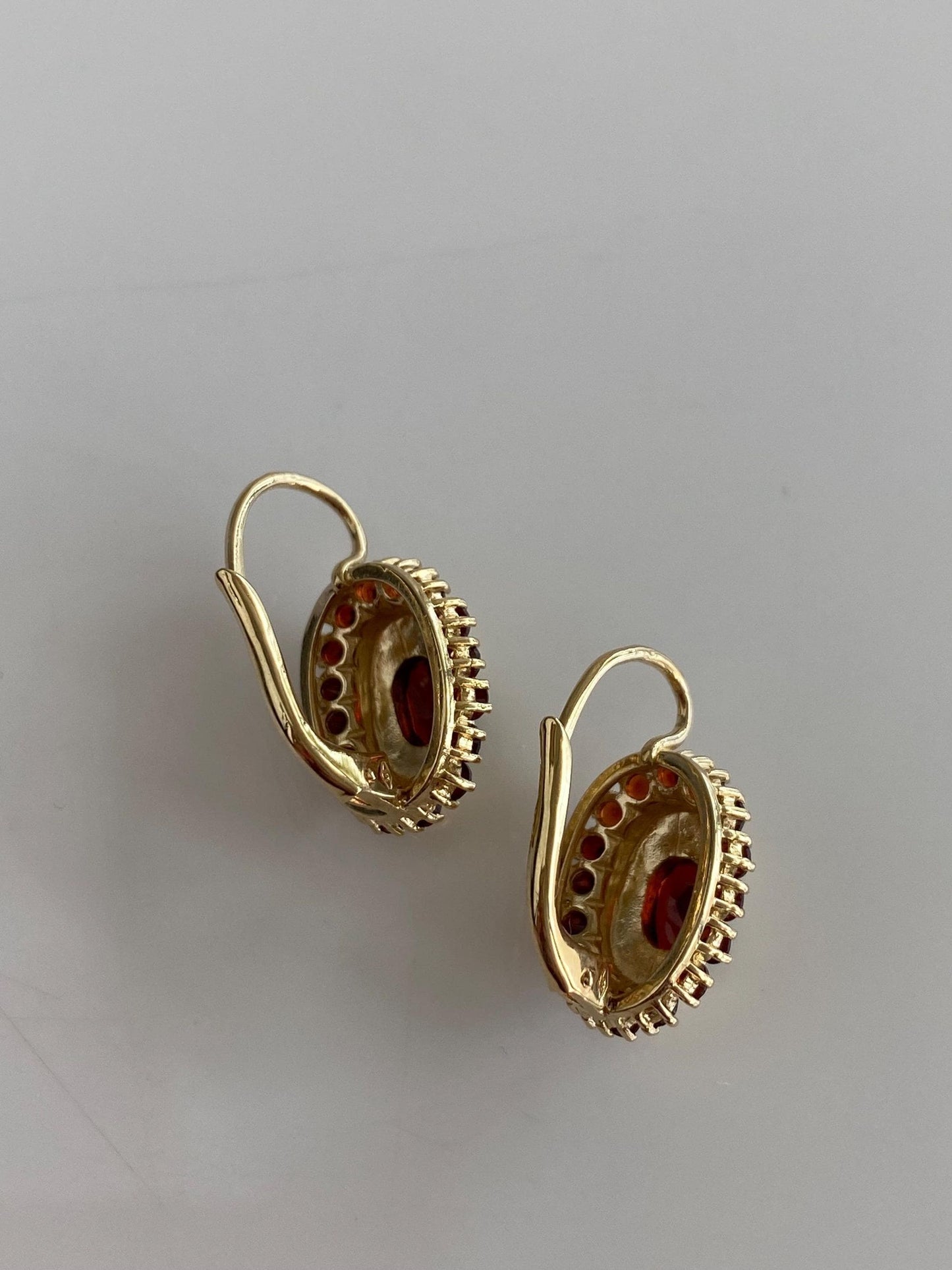 Vintage Solid 14k Yellow Gold Garnet Halo Drop Earrings