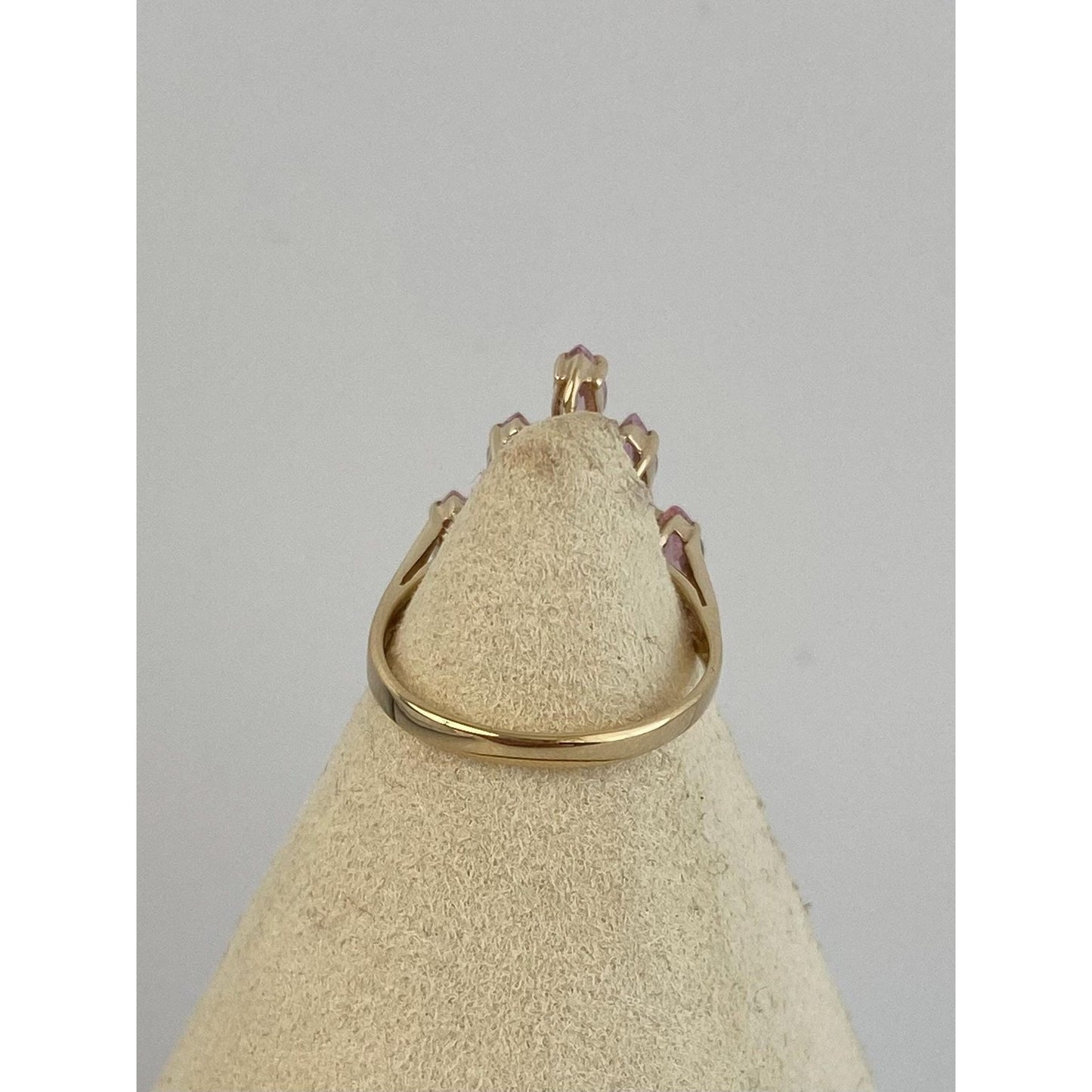 Vintage Solid 10k Yellow Gold Pink & Clear Cubic Zirconia Cluster Ring - Size 6.25