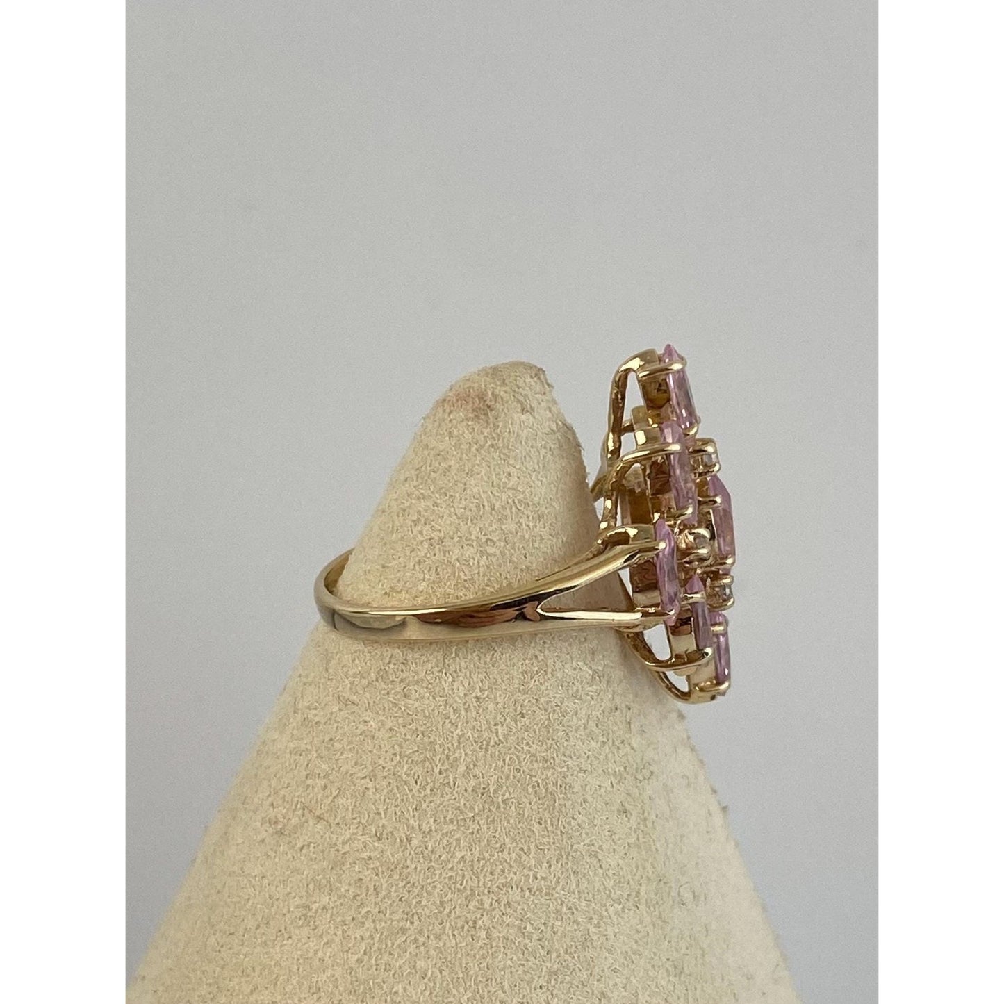 Vintage Solid 10k Yellow Gold Pink & Clear Cubic Zirconia Cluster Ring - Size 6.25