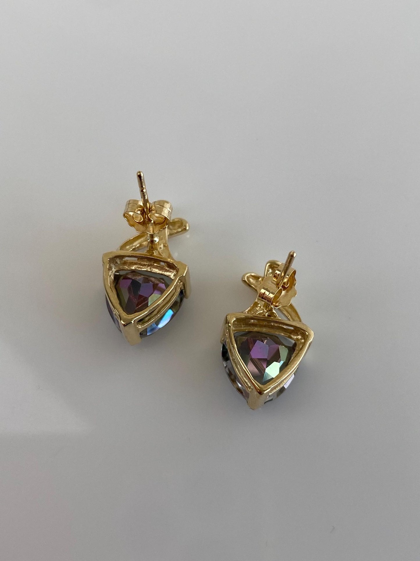 Vintage Solid 14k Yellow Gold Diamond Mystic Topaz Stud Earrings