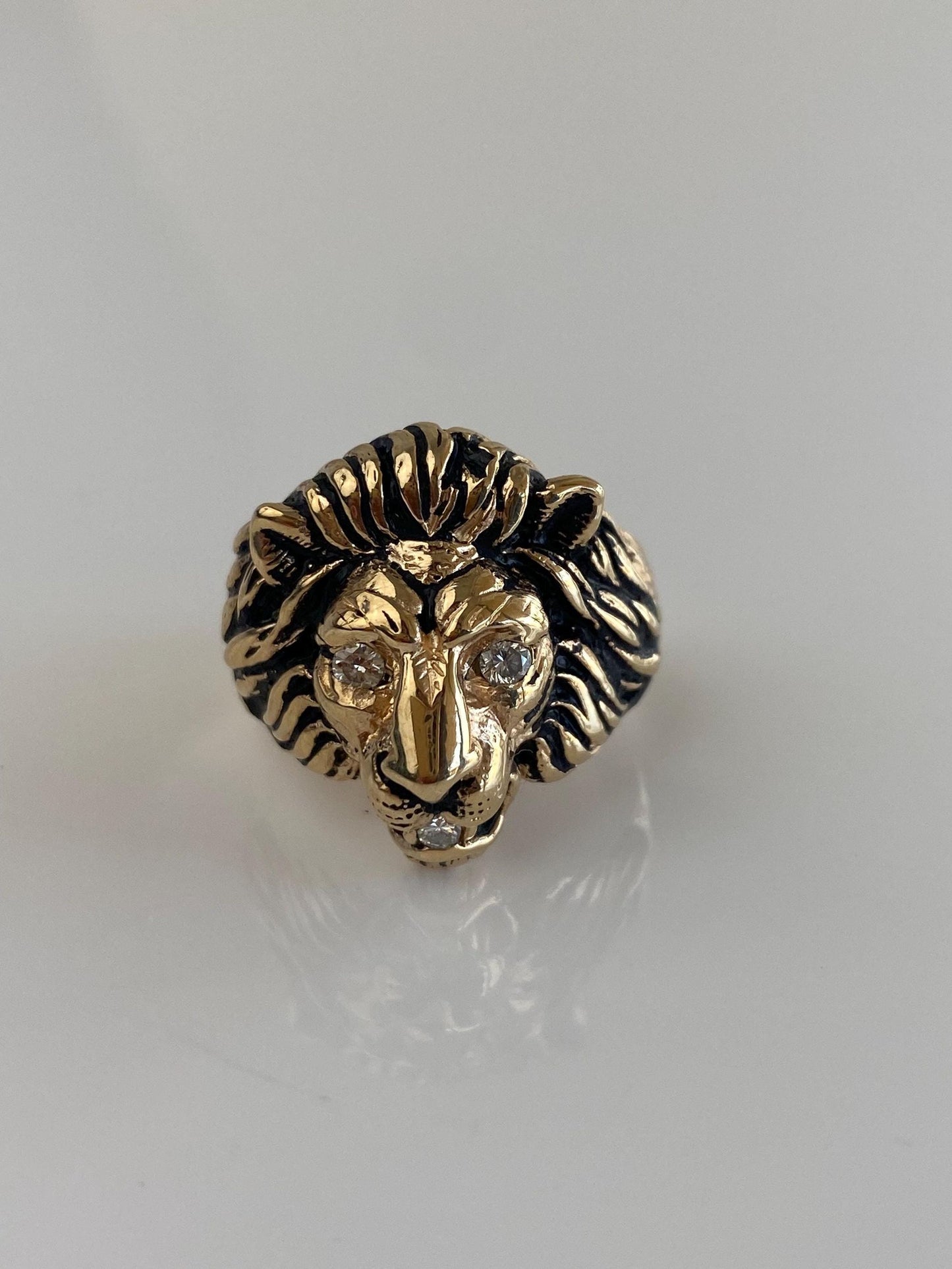 Vintage Solid 14k Yellow Gold Diamonds Lion Ring - Size 8.75