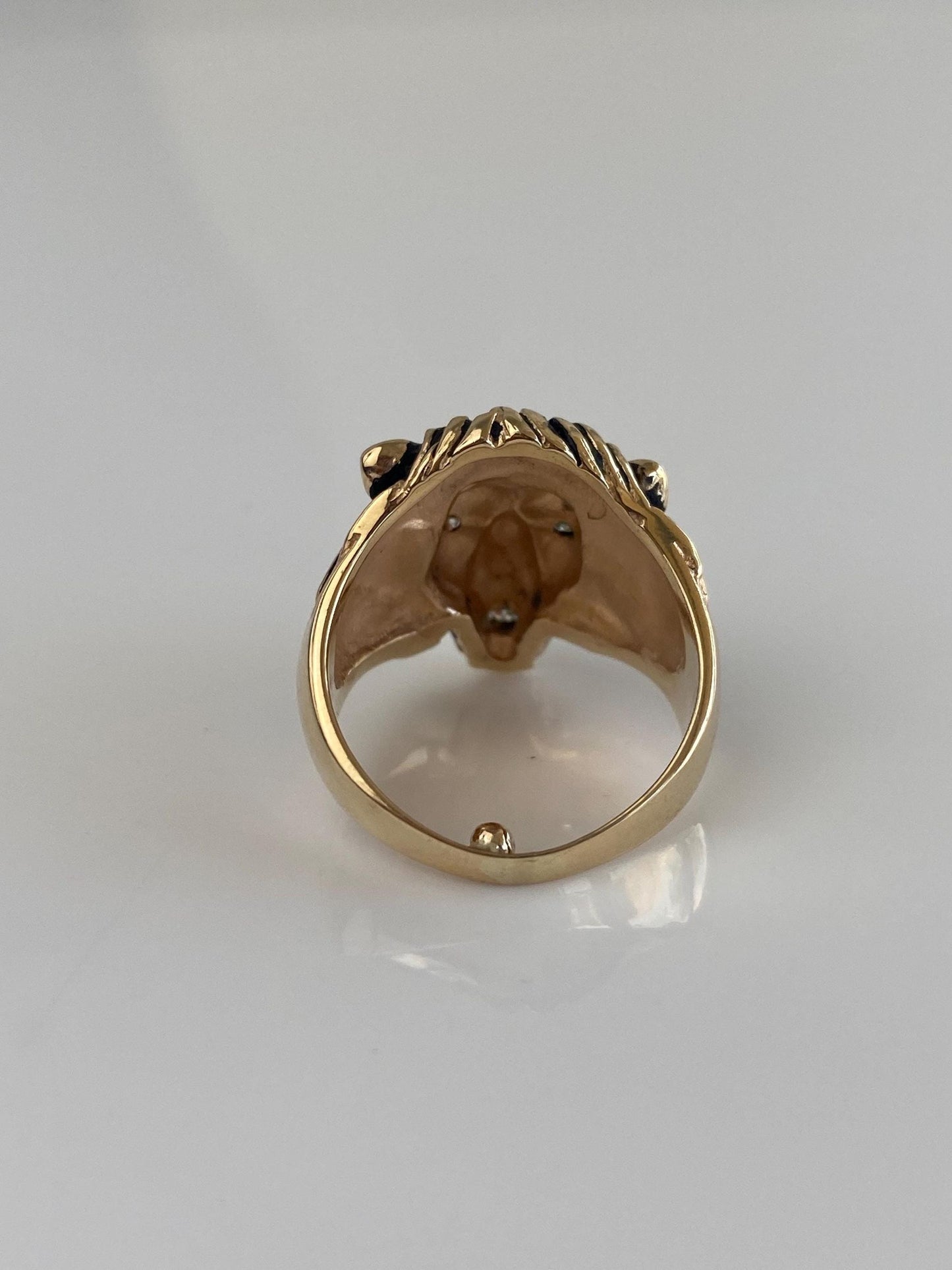 Vintage Solid 14k Yellow Gold Diamonds Lion Ring - Size 8.75