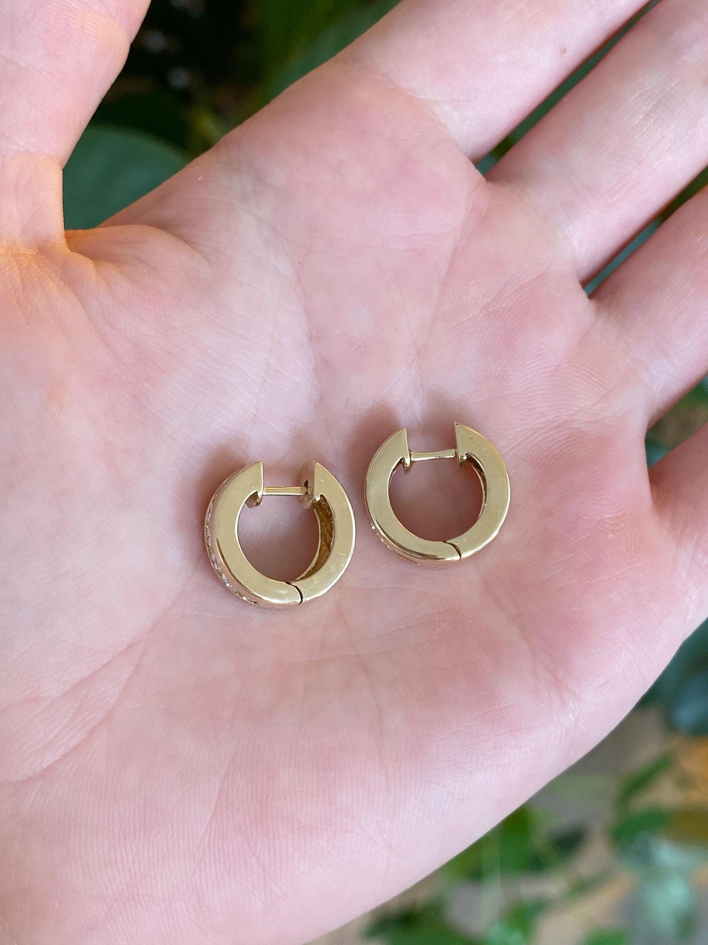 Vintage Solid 14k Yellow Gold Diamond Hoop Earrings