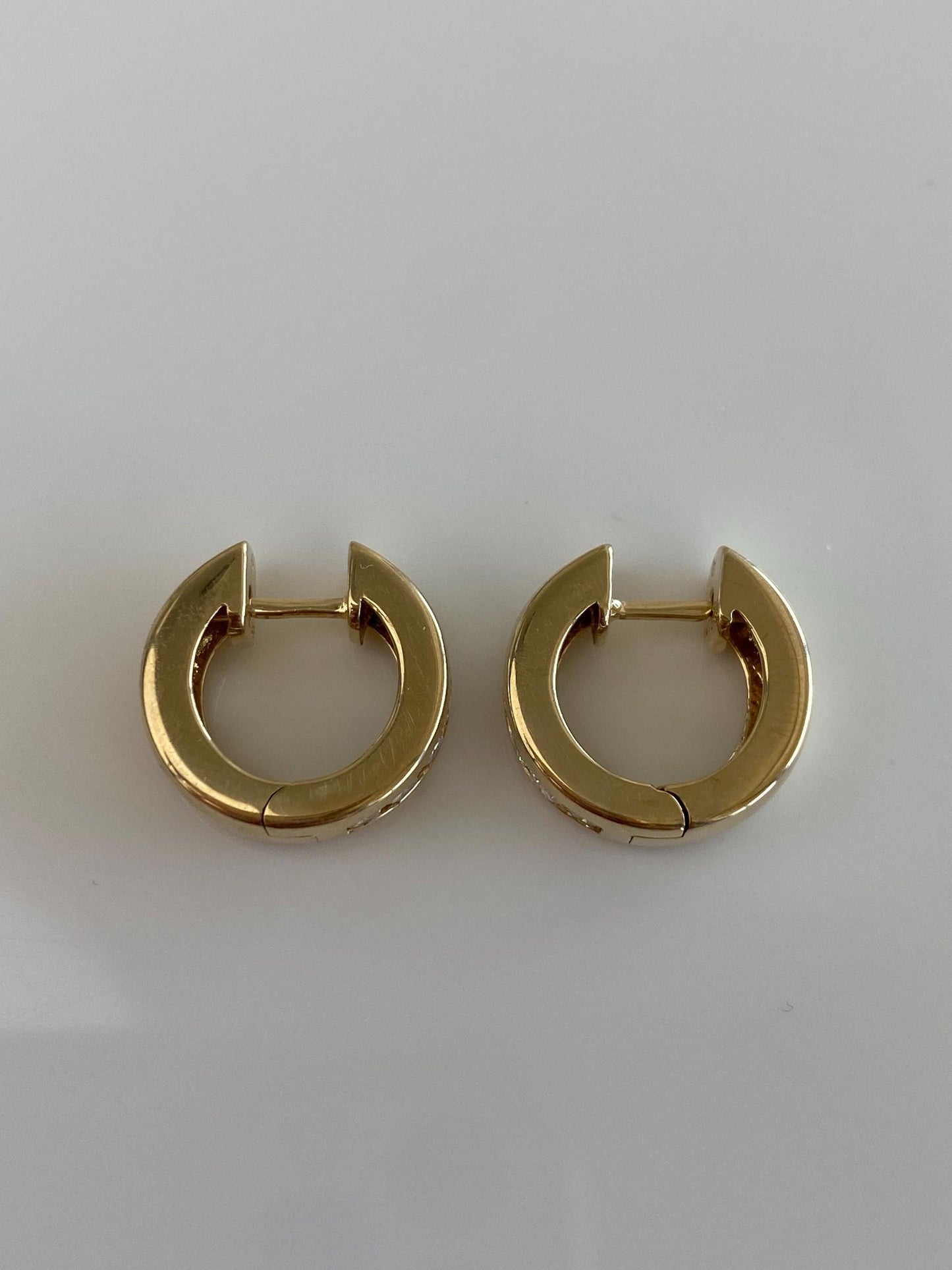 Vintage Solid 14k Yellow Gold Diamond Hoop Earrings