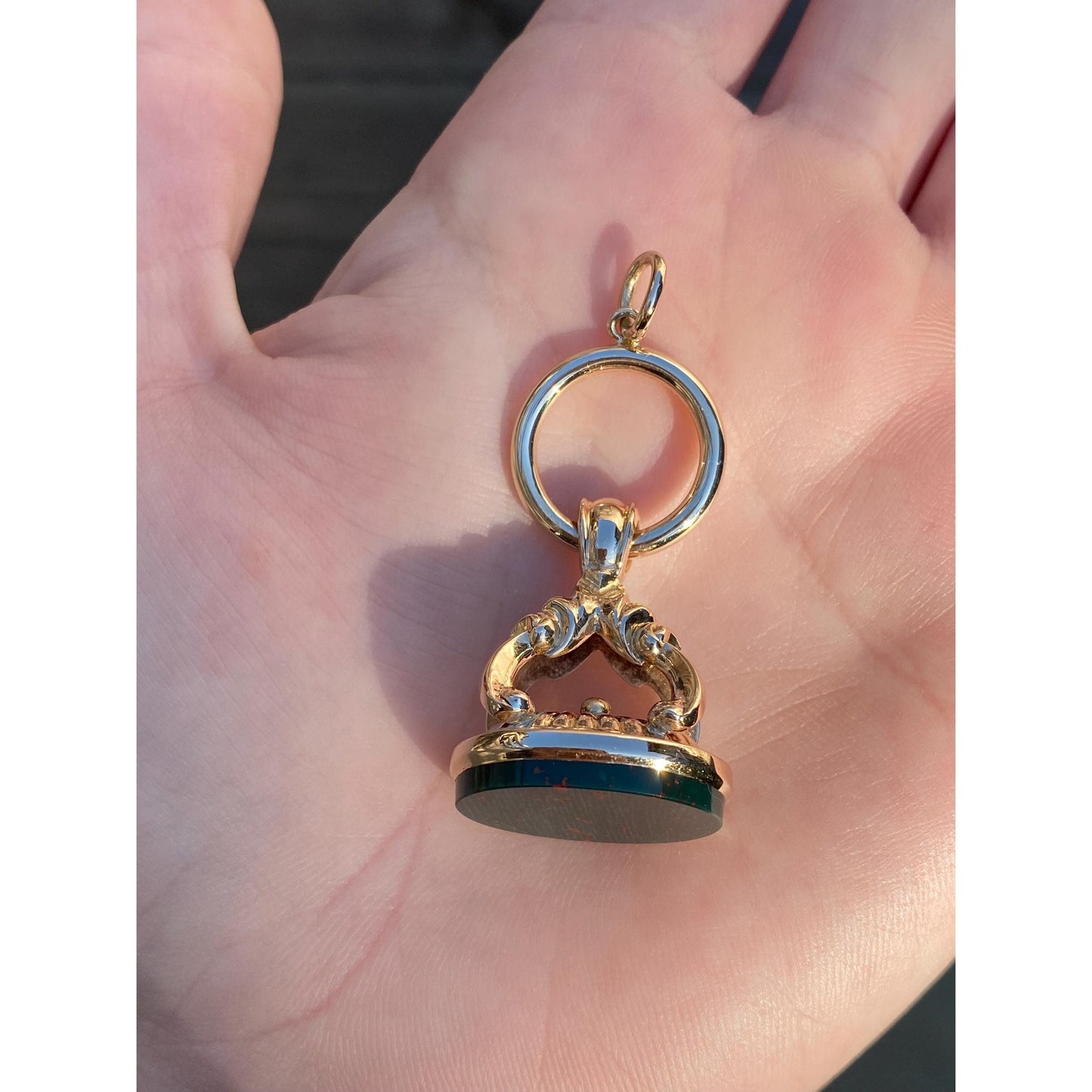 Vintage Solid 14k Yellow Gold Bloodstone Fob Charm