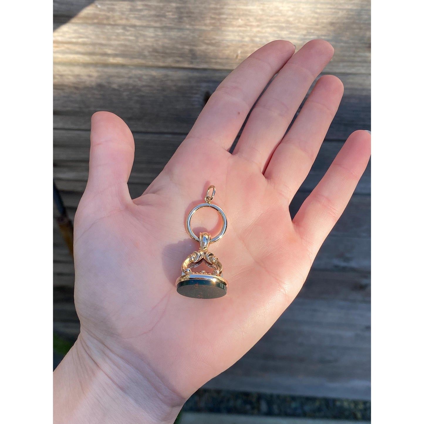 Vintage Solid 14k Yellow Gold Bloodstone Fob Charm