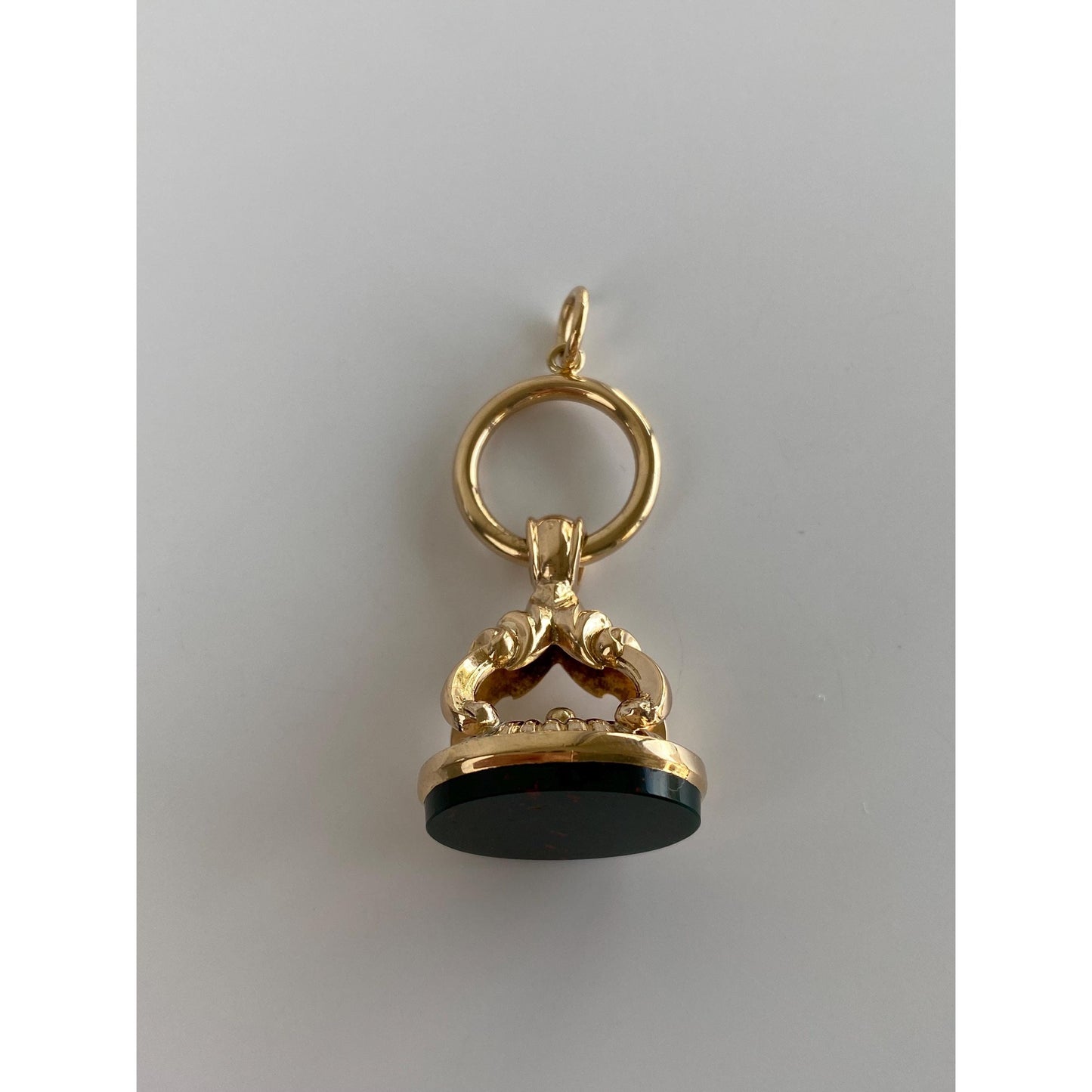 Vintage Solid 14k Yellow Gold Bloodstone Fob Charm