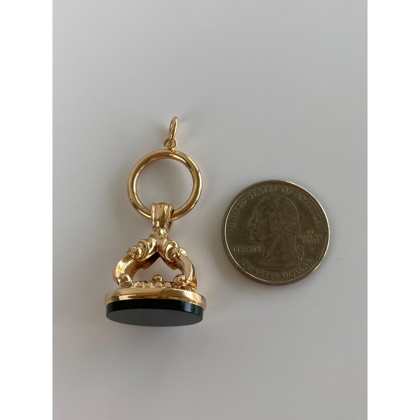 Vintage Solid 14k Yellow Gold Bloodstone Fob Charm