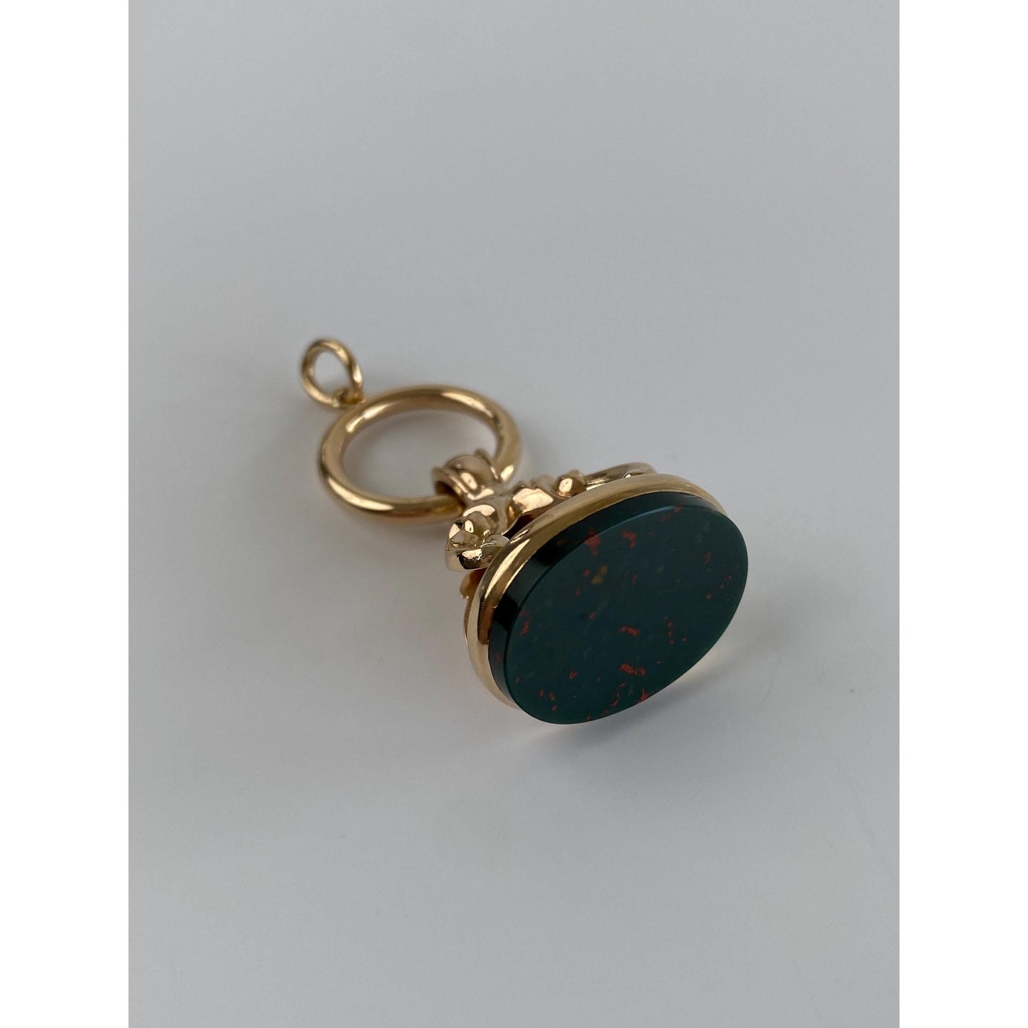 Vintage Solid 14k Yellow Gold Bloodstone Fob Charm