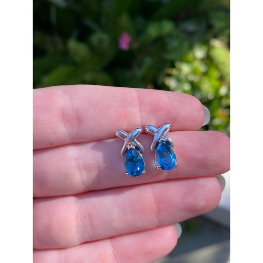 Vintage Solid 14k White Gold Topaz X Stud Earrings