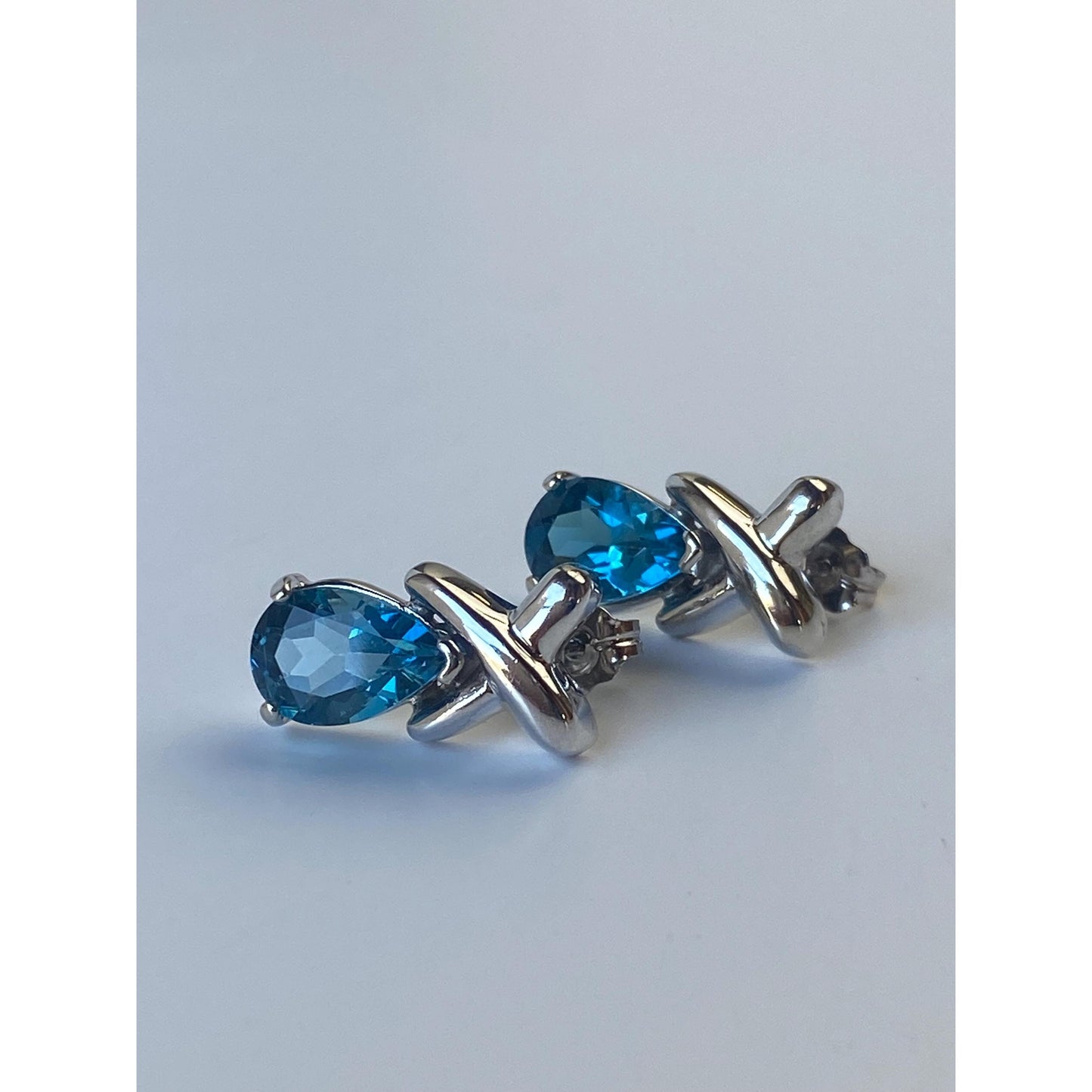 Vintage Solid 14k White Gold Topaz X Stud Earrings