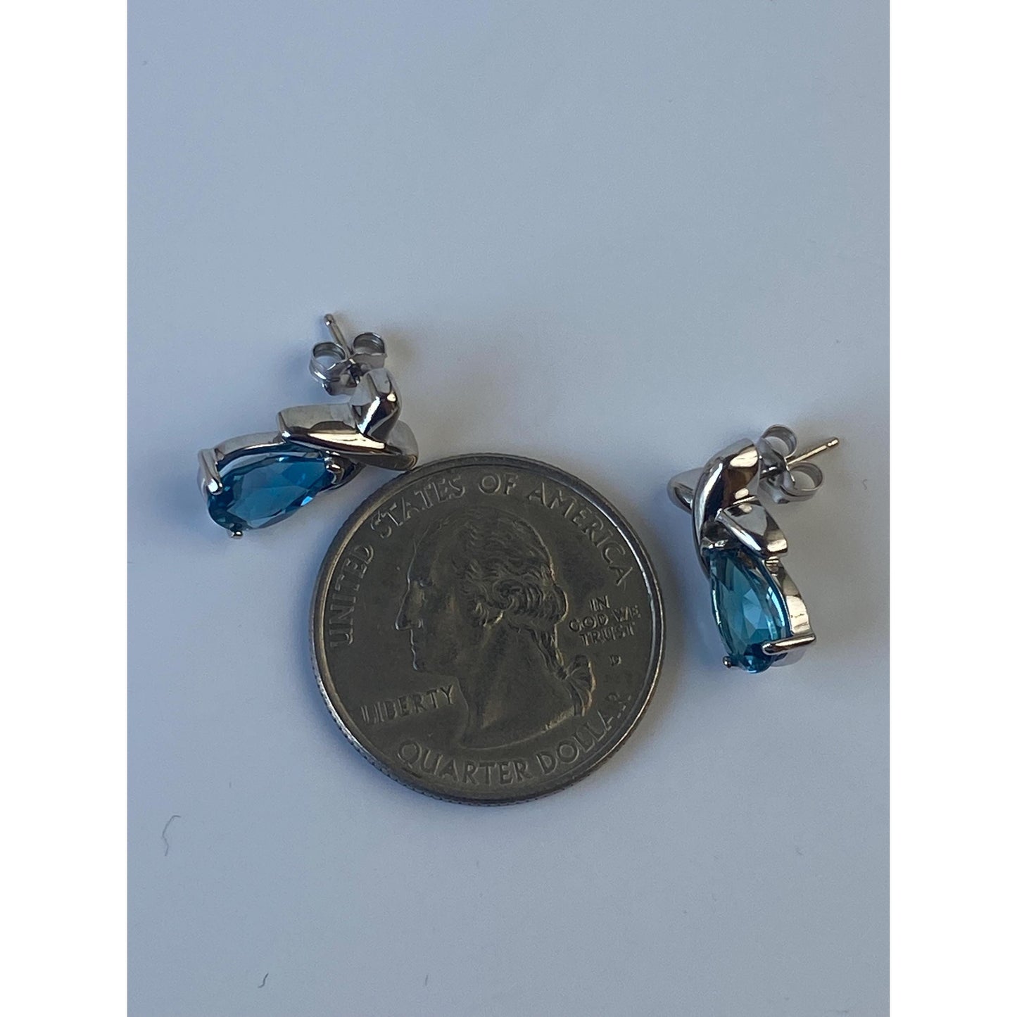 Vintage Solid 14k White Gold Topaz X Stud Earrings