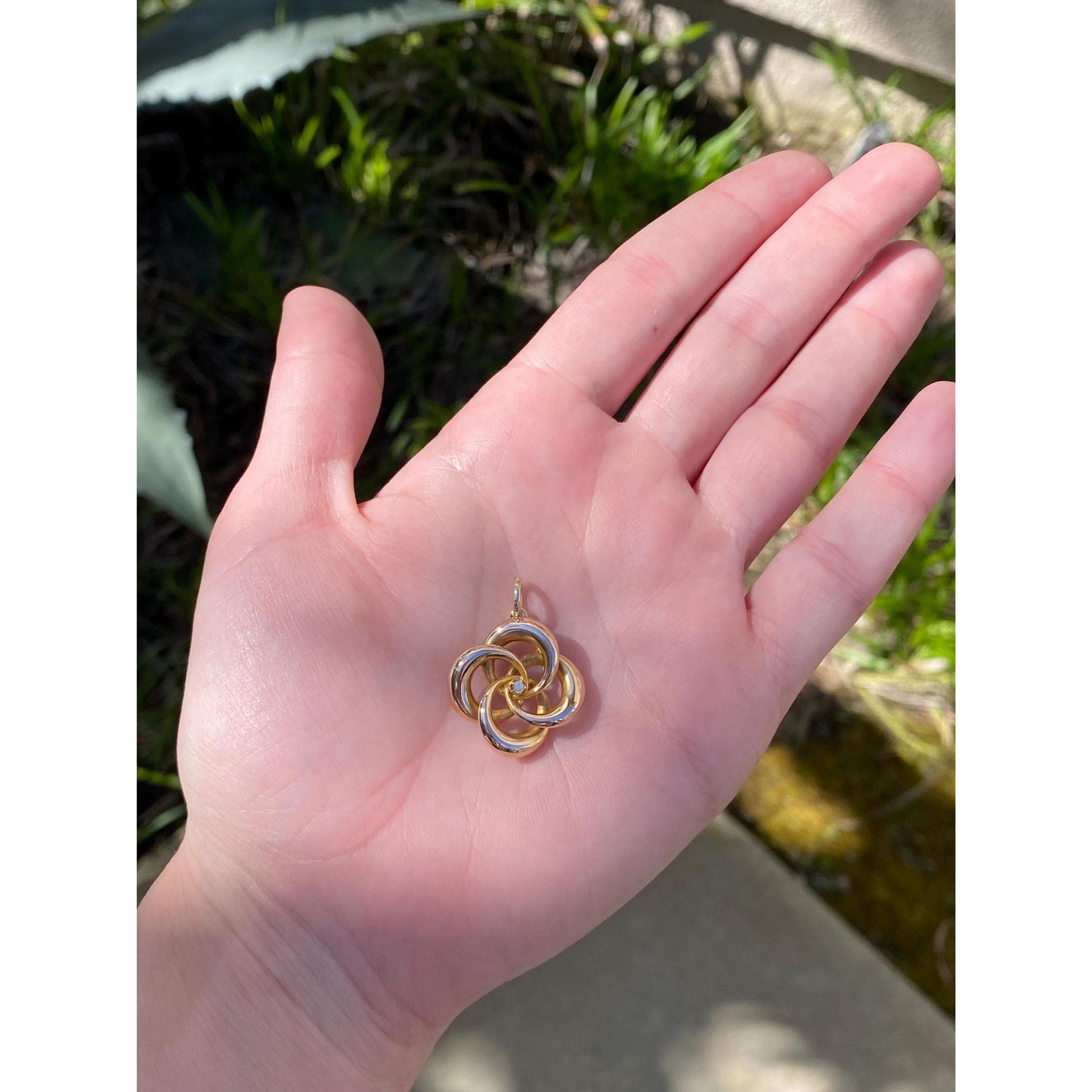 Vintage 14k Yellow Gold Large Diamond Knot Charm