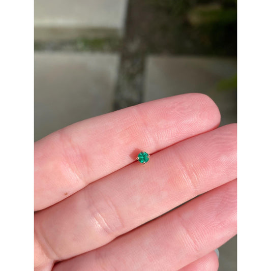 Vintage Solid 14k Yellow Gold SINGLE Green Cubic Zirconia Stud Earring